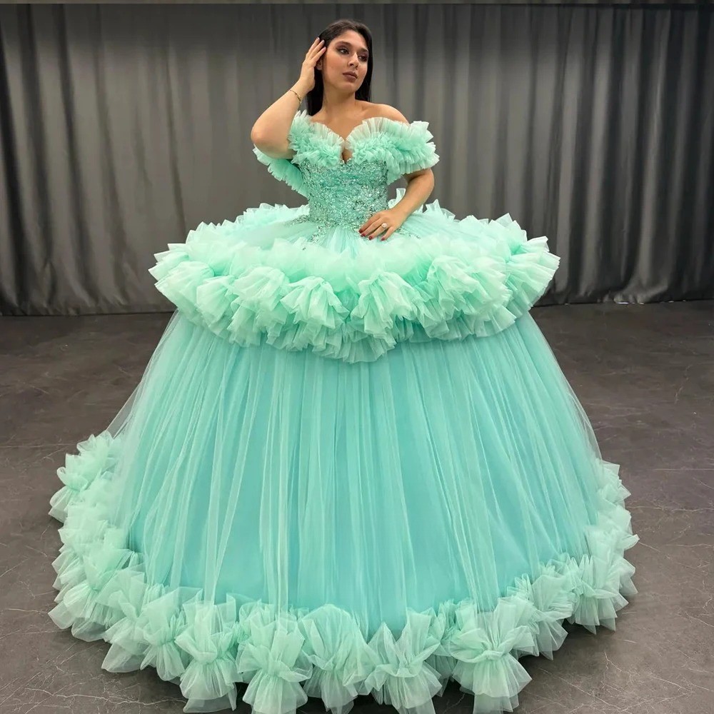 Tiered Quinceanera Dresses Off the Shoulder A-line Pleated Appliques Vestidos