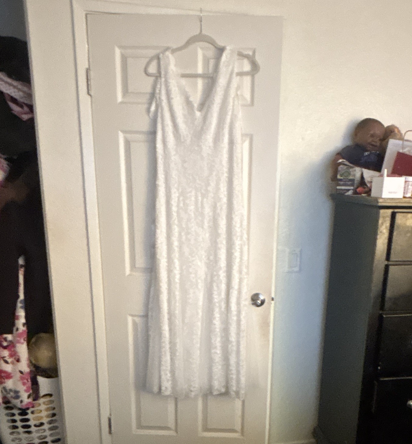 Candalite White Lace V-Neck Sleeveless Maxi Dress Women’s Regular Size L