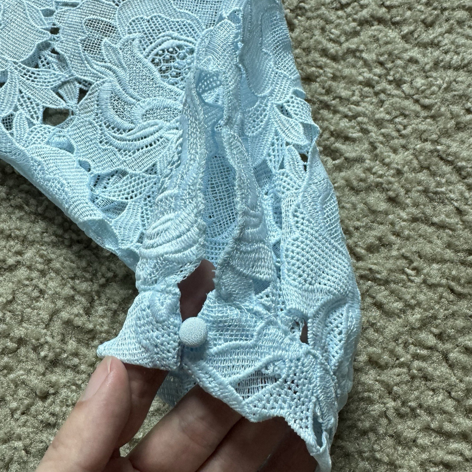 NWT Layered With Love One Sleeve Dress Sz M in Blue Sky Lace Above Knee