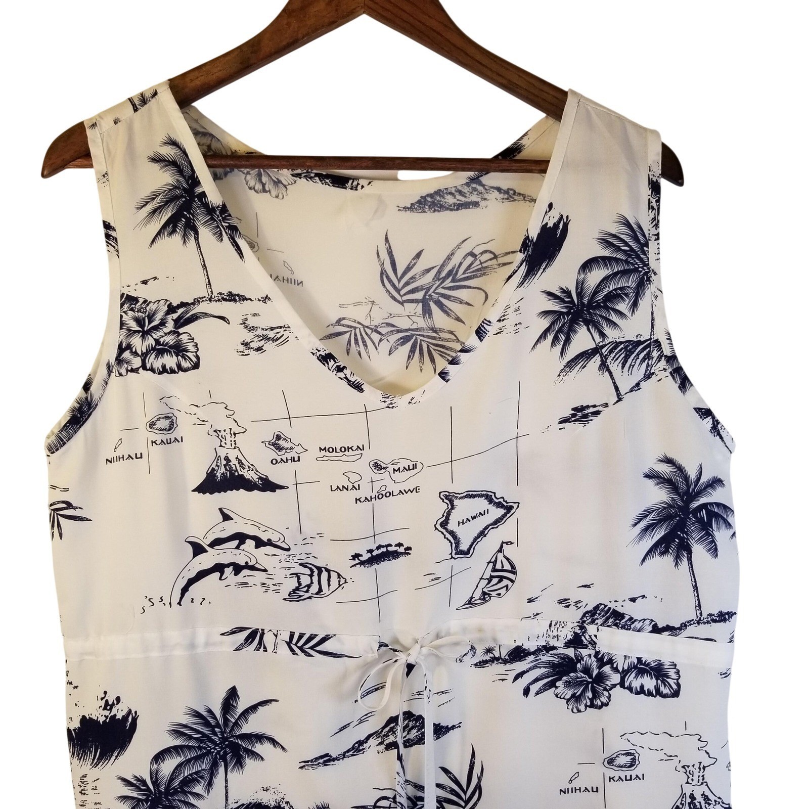 Palmwave Hawaii Islands Map V Neck Sleeveless Drawstring Dress *NO SIZE*