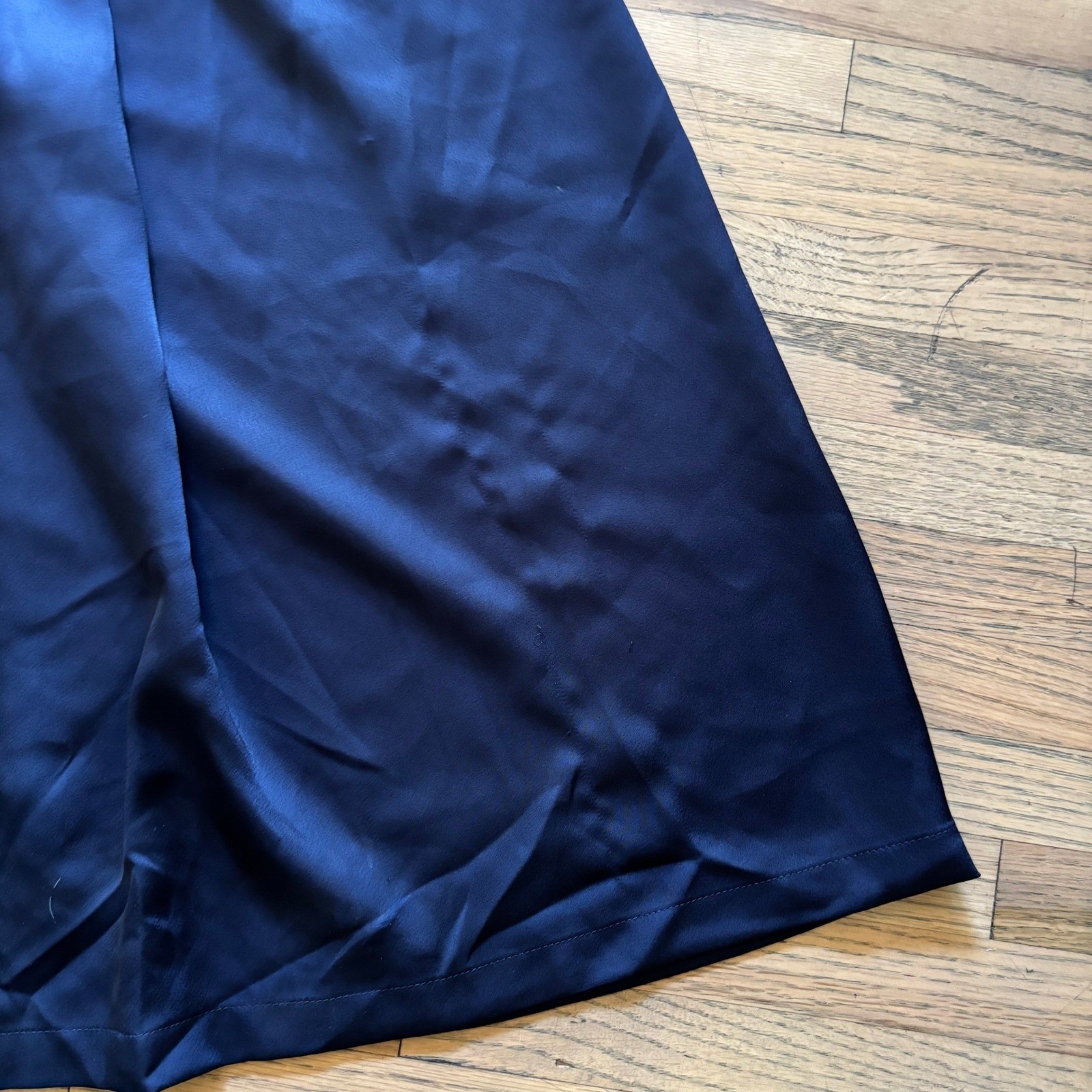 Ancosti Navy Blue Maxi Dress Small AN23SS5205 Ribbed Bodice Satin Skirt