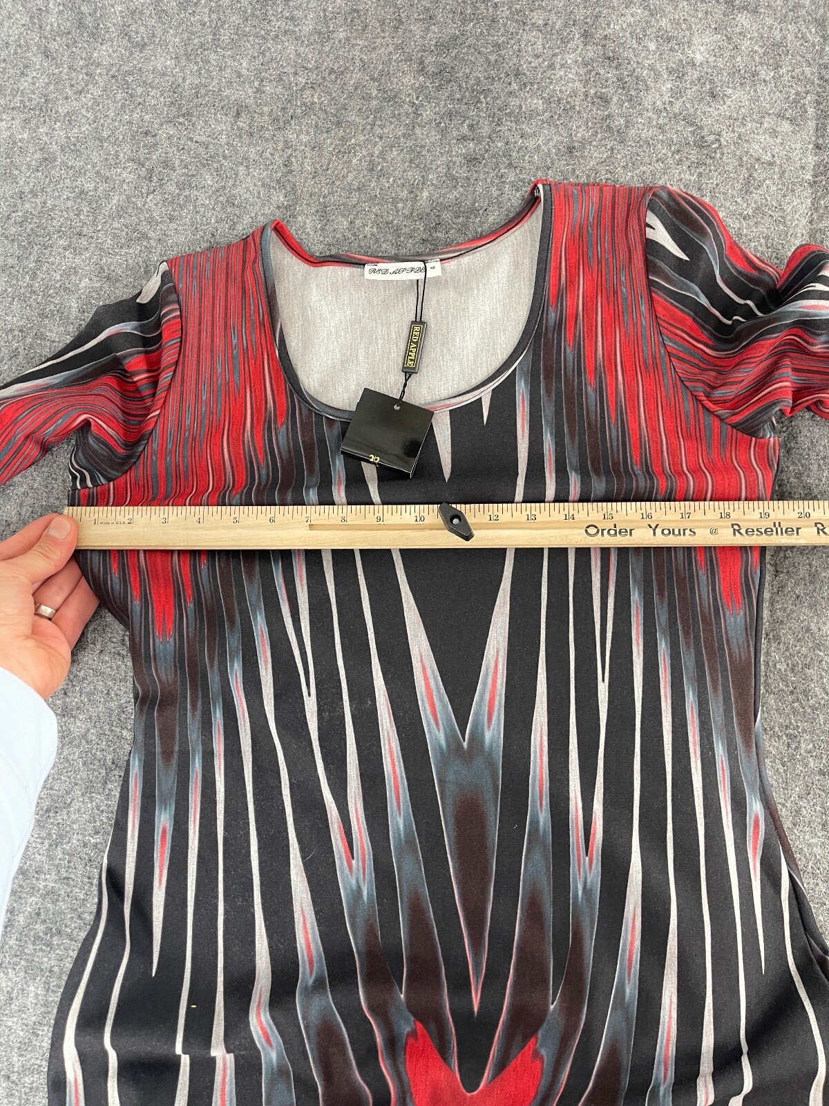 Red Apple Sheath Dress Womens Large Tie Dye Striped 1/2 Sleeve Black Red N329
