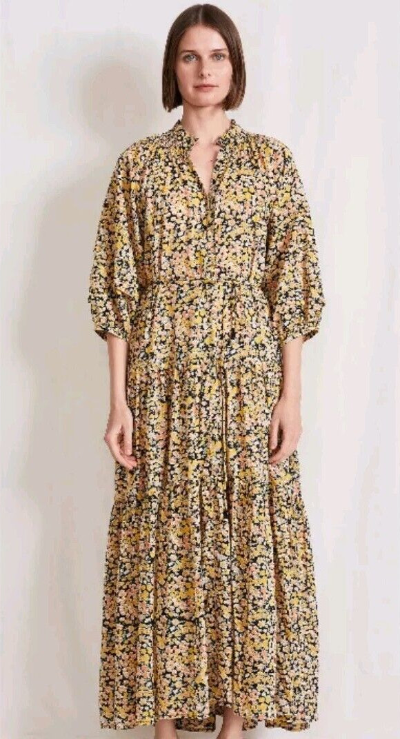 A PEICE APART Womens Medium Maxi Dress Tiered Long Bohemian Romantic Floral Eco