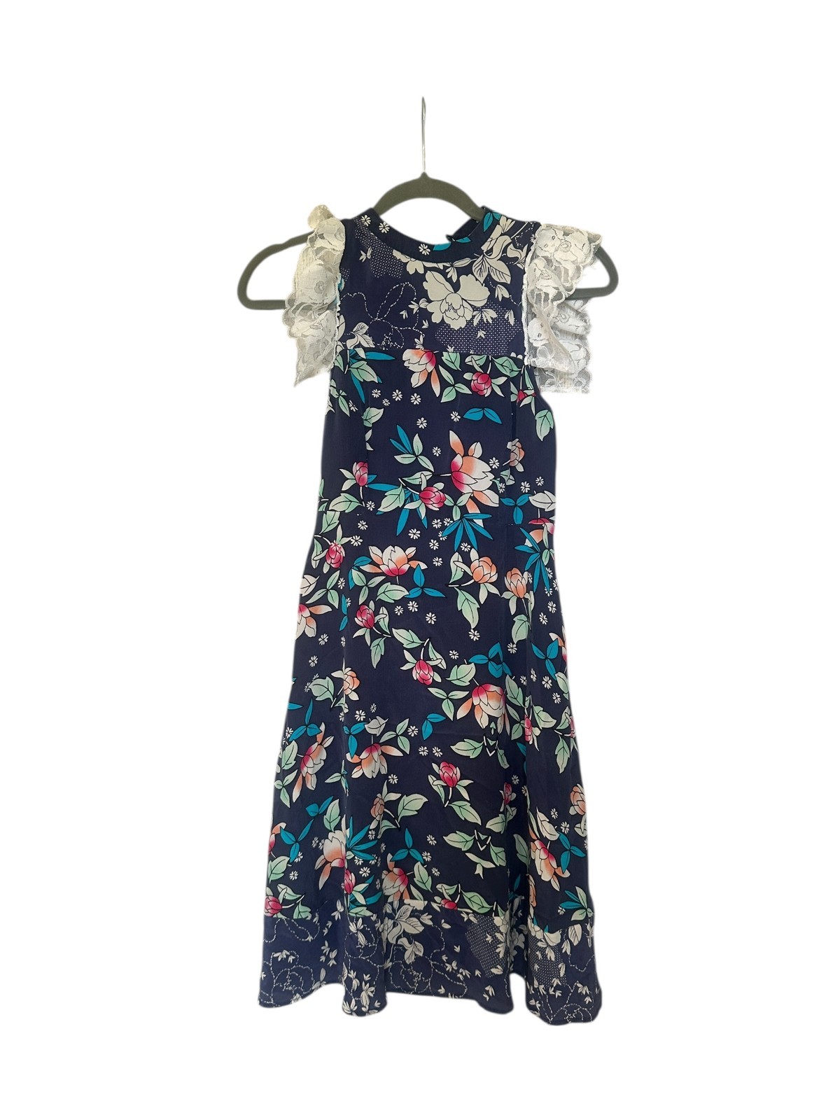 Yumi Kim Women’s XXS Petite 100% Silk Floral Dress Lace Flutter Sleeves