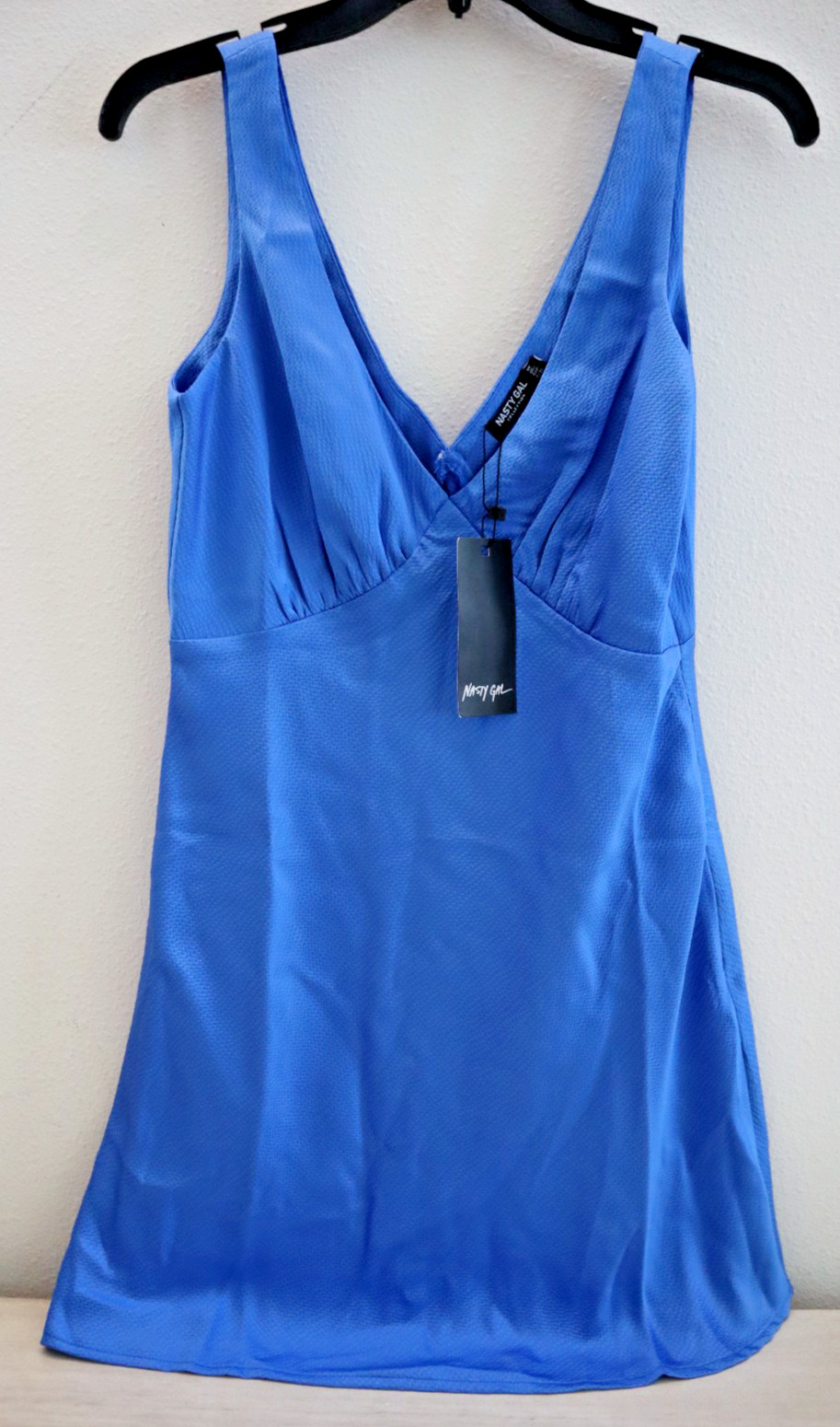 Nasty Gal WJRNG0678 Women’s Sz 6 Cobalt Blue Satin V-Neck Ruched Bust Mini Dress