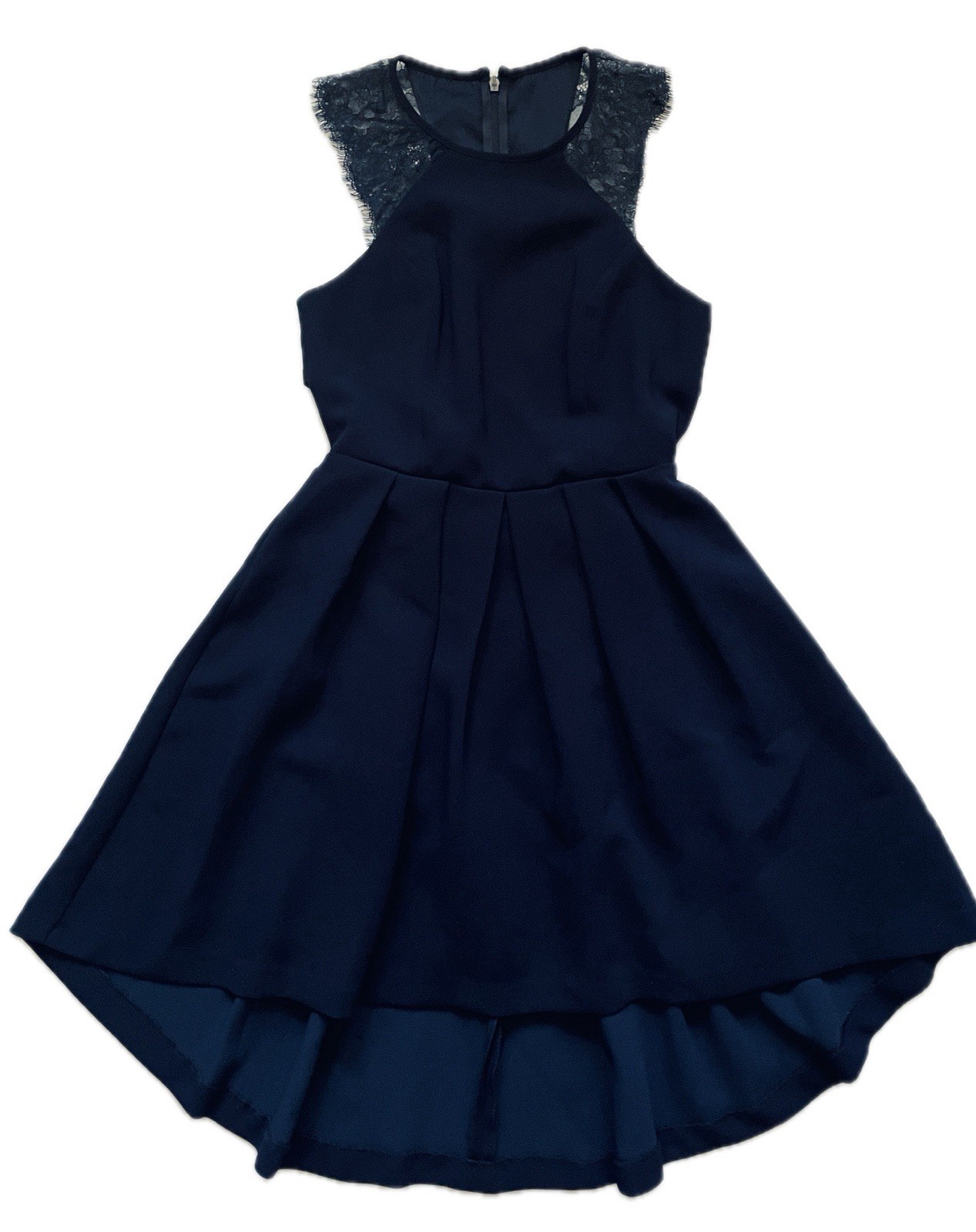 BCBG Navy-blue color High-Low Dress wt Lace. Junior Size 0 fits XXS for teenager
