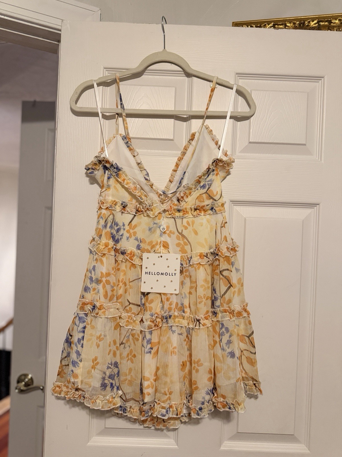 HELLOMOLLY Floral Ruffle Mini Dress Size Small NWT Open Back Cottagecore