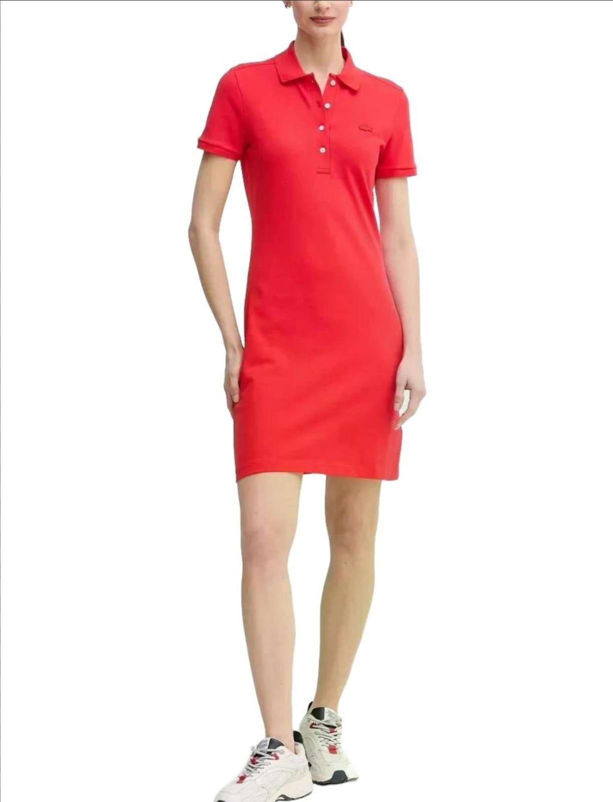 Lacoste Slim Fit Stretch Mini Piqué Polo Dress Womens 36 Short Sleeve Logo Red
