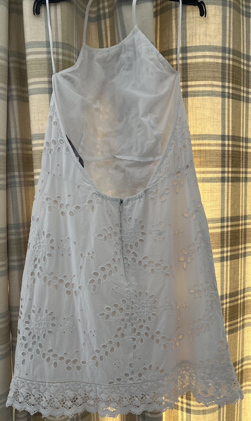 Zara Trafaluc Cream Crochet/Embroidered Halter Neck Mini Dress Size S/10.