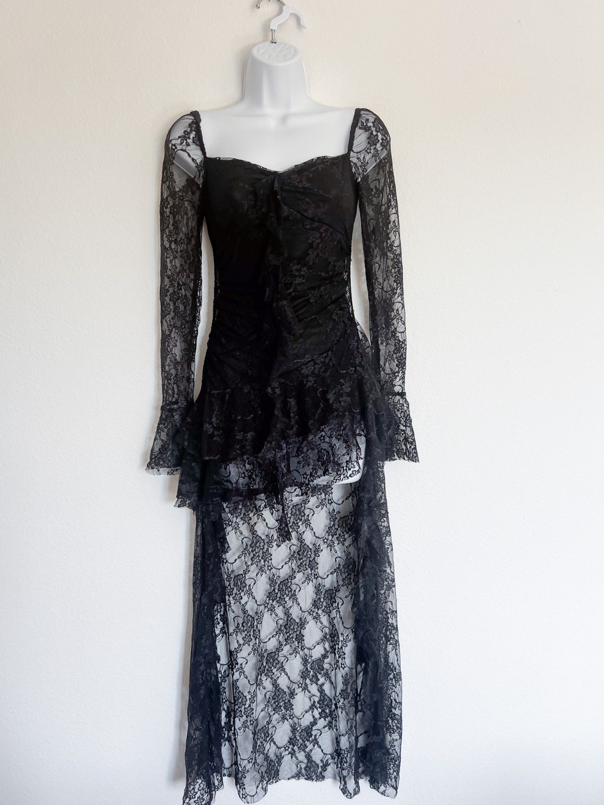 NWOT CHICHWISH Square Neck Floral Lace Tiered Hi-Lo Hem Dress Goth Garden Small