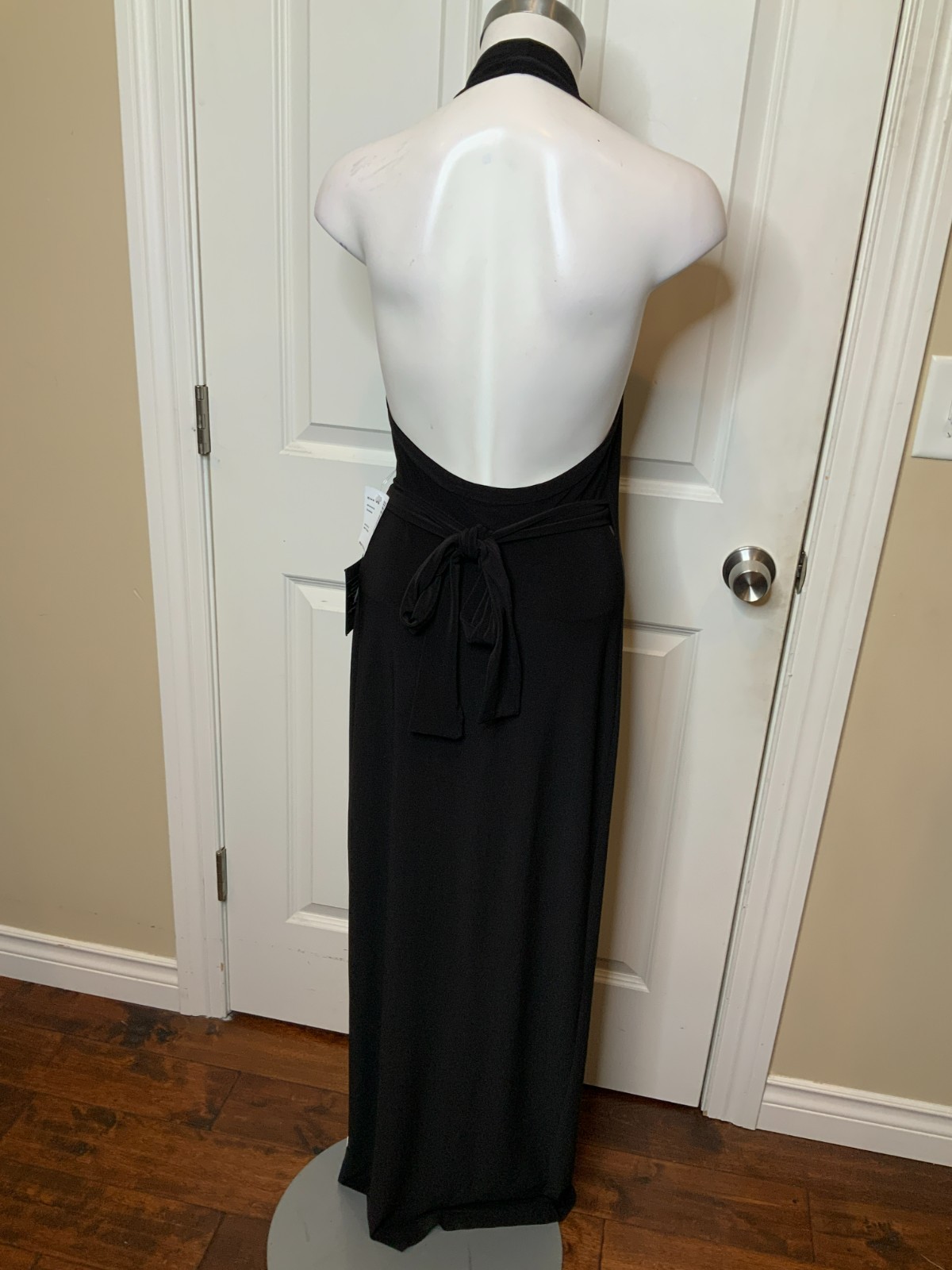 Norma Kamali Black Halter Wrap Straight Gown Dress, Size XS | 34, NWT! $165
