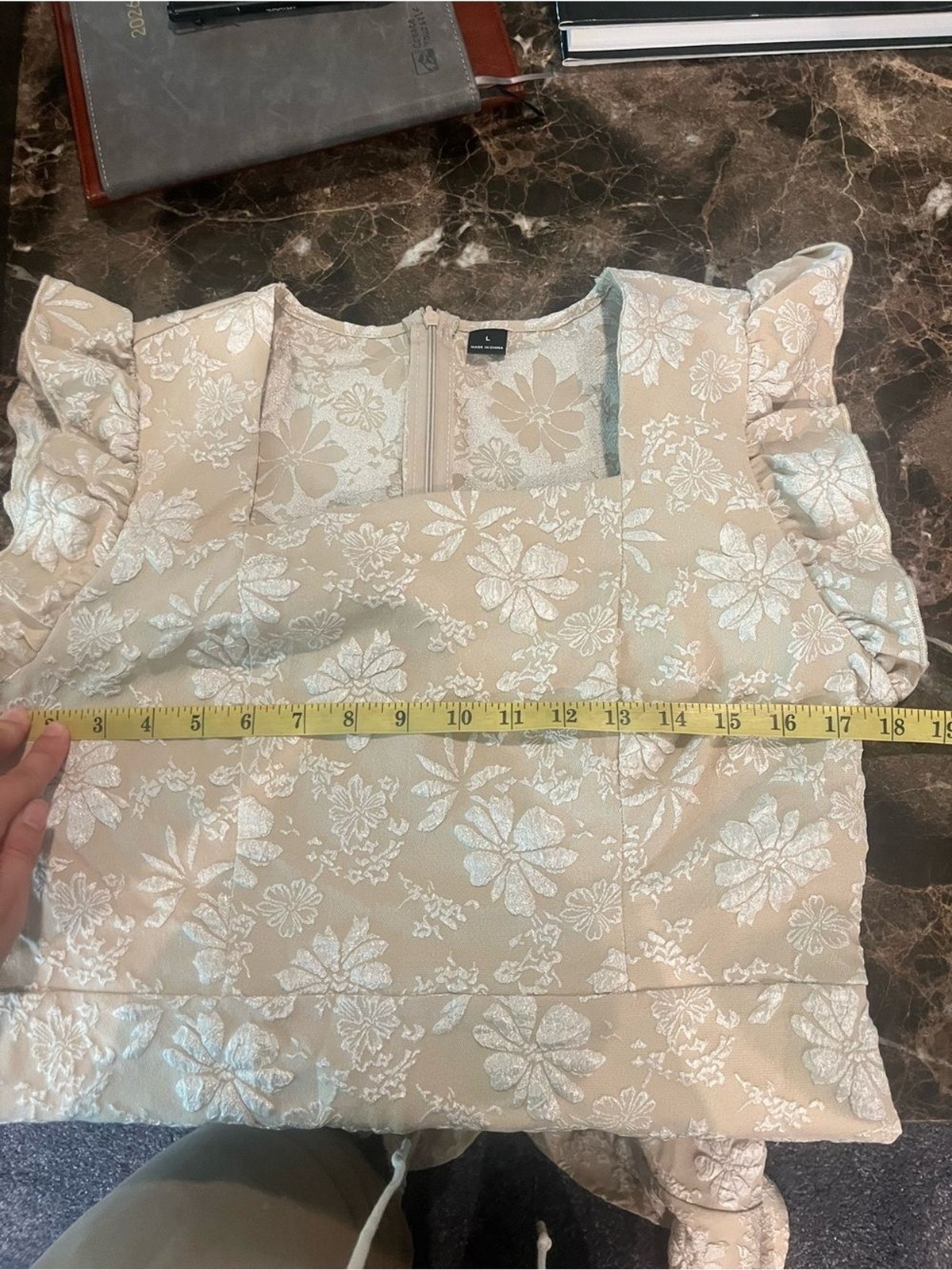 Stretchy Textured Fitted Square Neck Elegant Cream Floral Lace Mini Midi Dress L