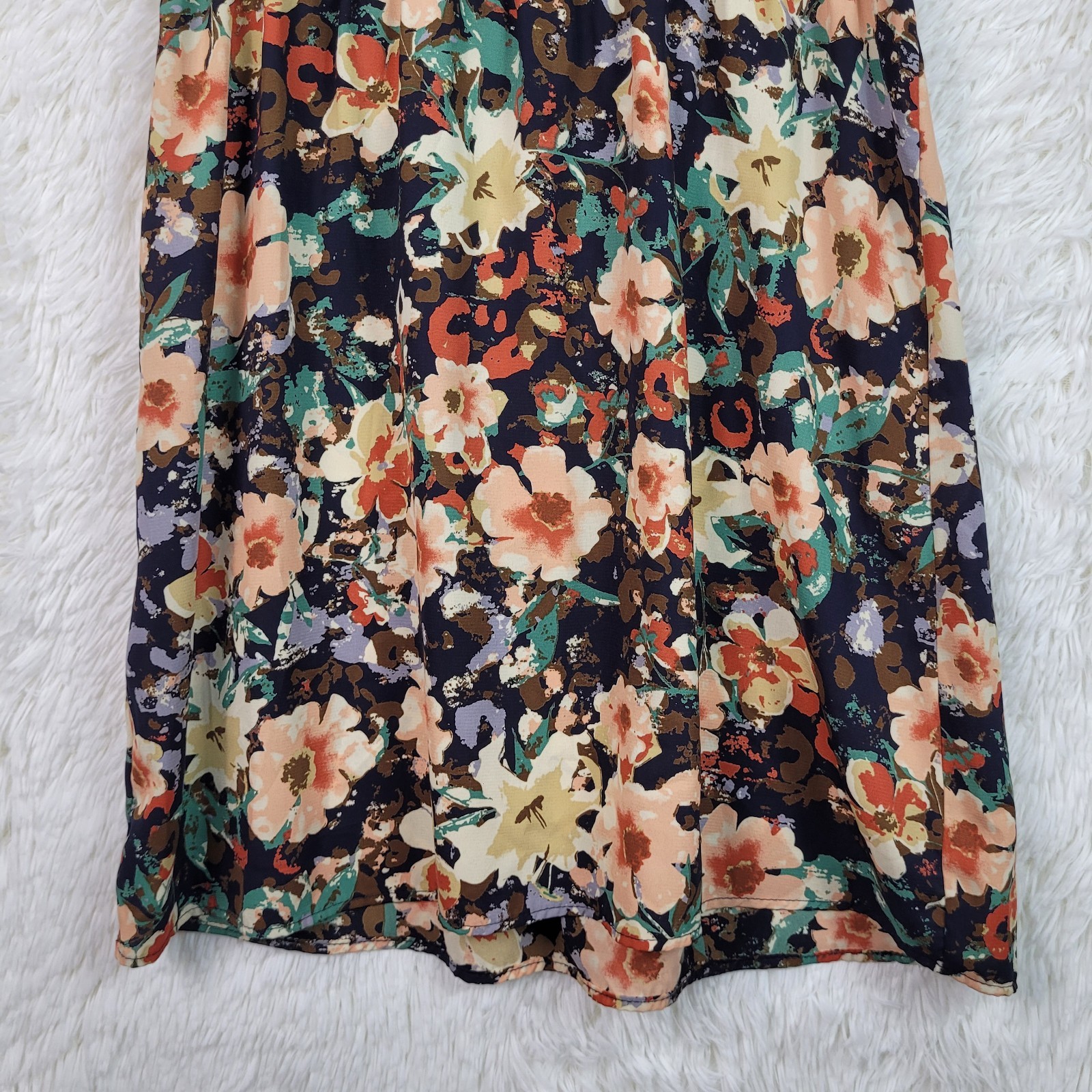 Multicolor Floral Knee Length Cap Sleeve V-Neck Dress Made In USA