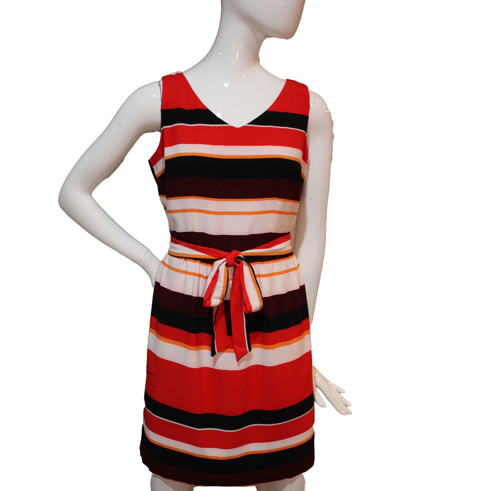 Lands End Women’s Size 2 Petite Sleeveless Woven Crepe Dress, Stripes