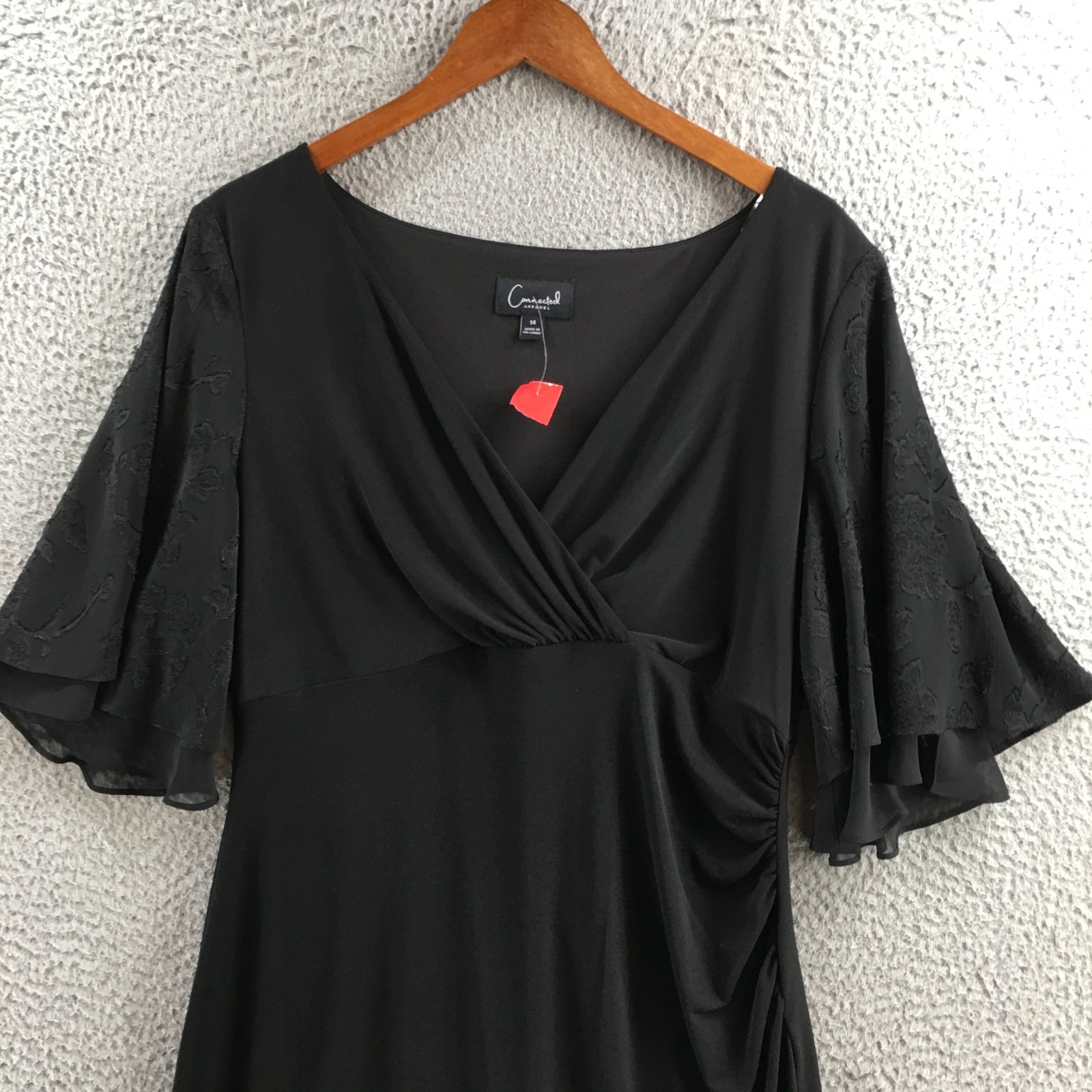 Connected Apparel Flutter Sleeve Sheath Dress Womens 14 Black Short Sleeve NEW