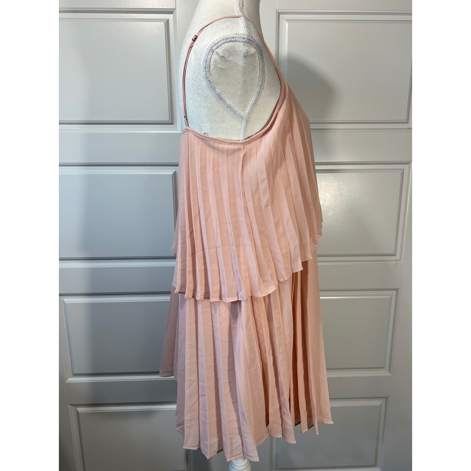 BCBGeneration Pleated Layered Dress Spaghetti Strap Rose Smoke Size S