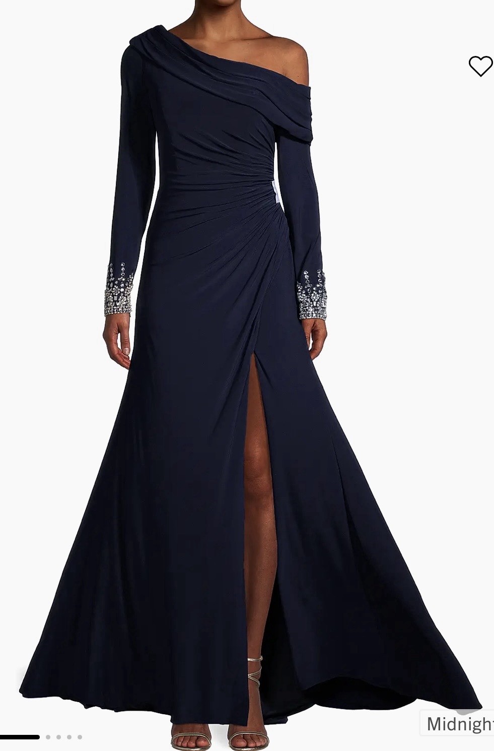 Mac Duggal Beaded Cuff Drop One Shoulder Jersey Ruched Side Slit Gown Sz 4