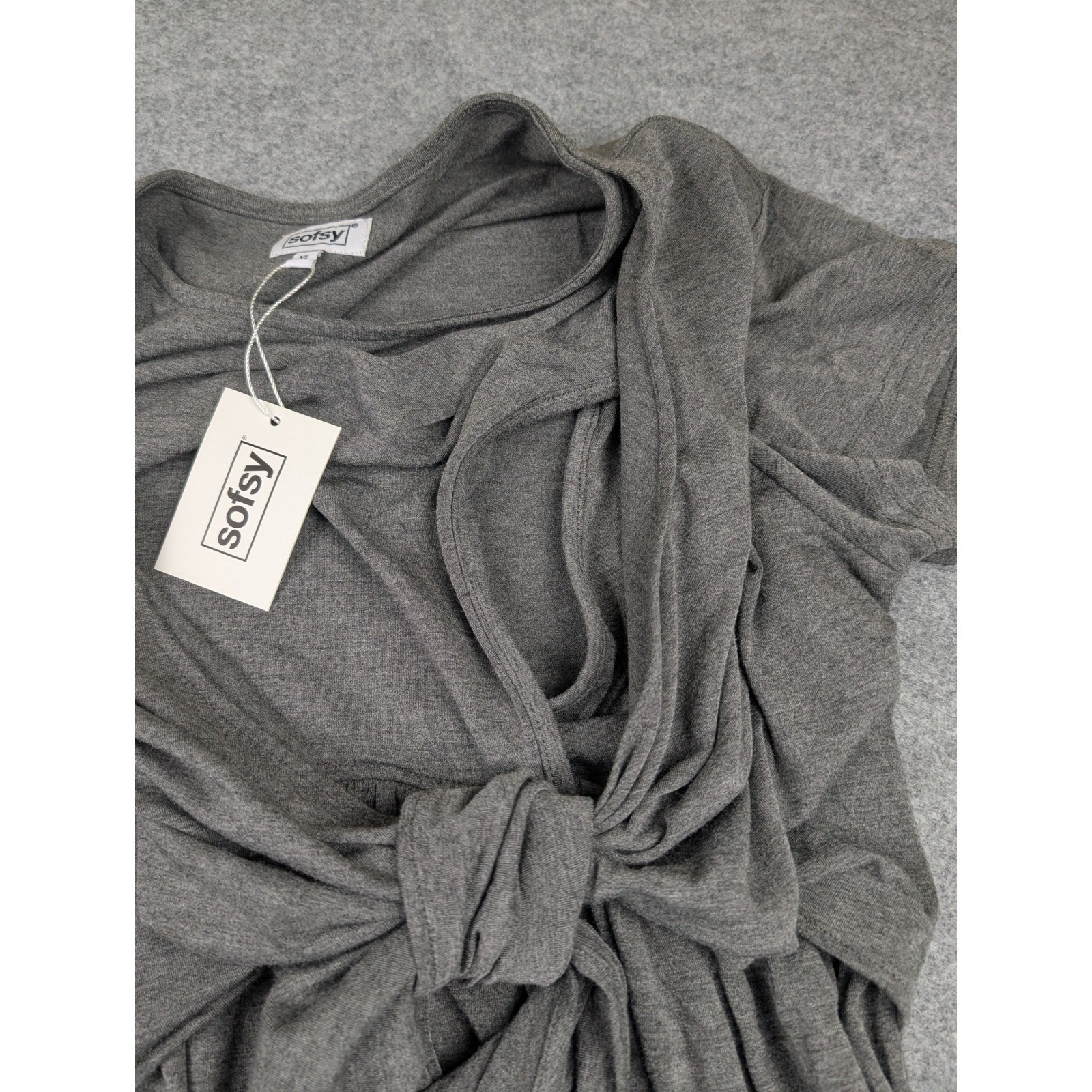 Sofsy Maternity Nursing Dress Heather Grey Tie Front Short Sleeve XL NWT