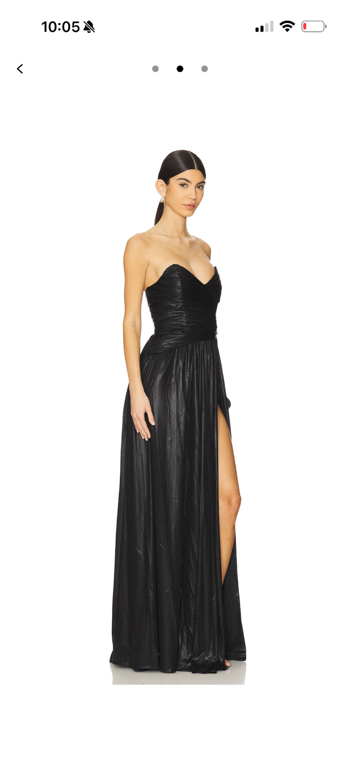 Retrofete Waldorf Strapless Metallic Pleated Black Maxi Dress Sz Medium