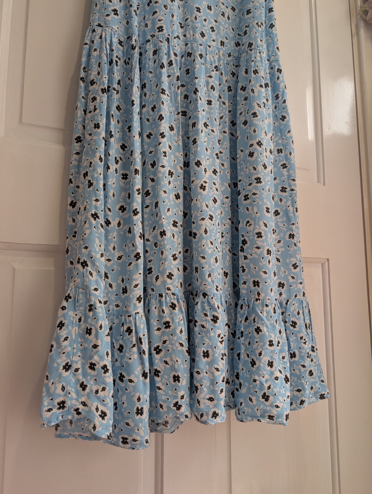 Topshop Blue Floral Tiered Summer Midi Dress Size 10 Ruffle Hem Floaty