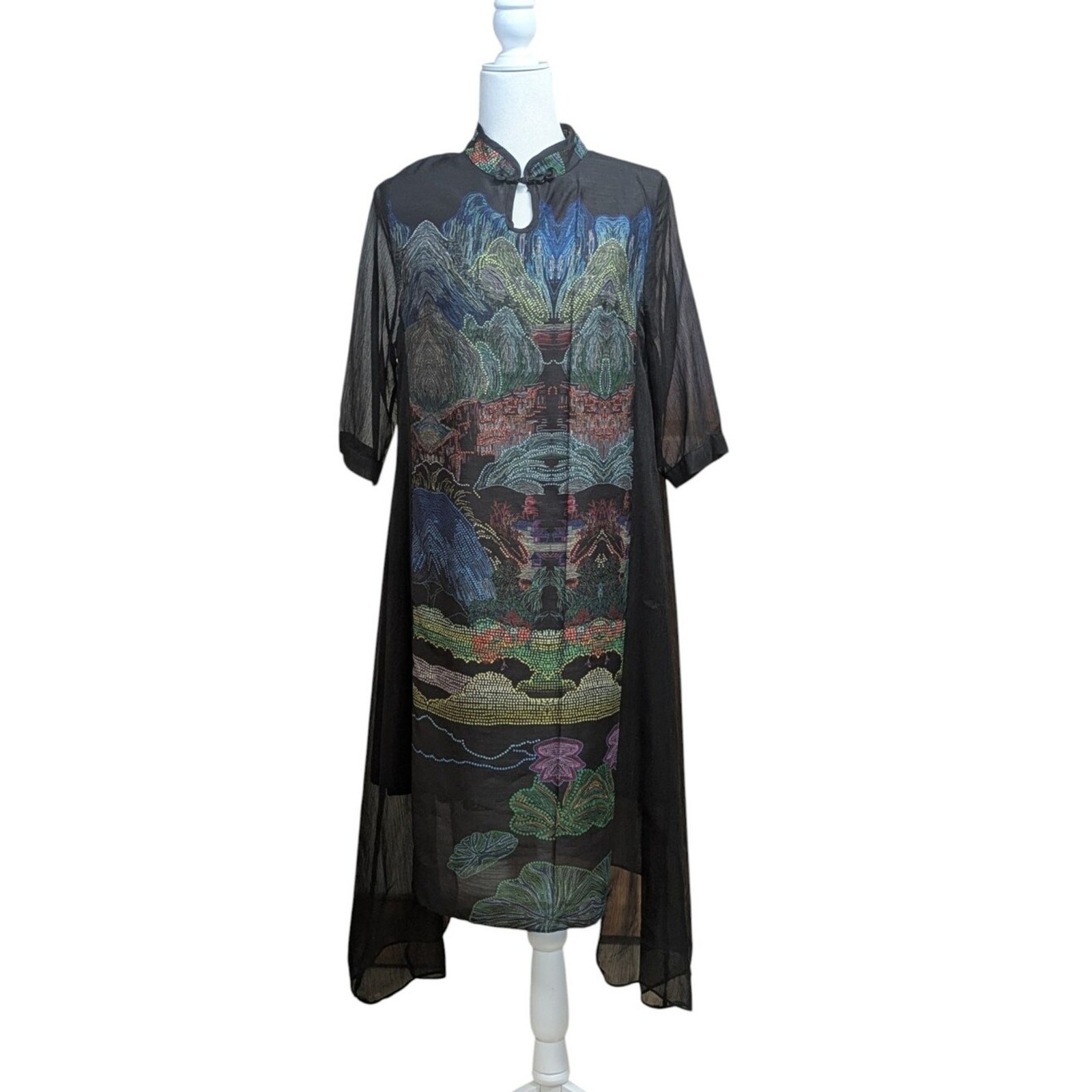 Vicky and Lucas Black Mandarin Collar Sheath Dress Size Large