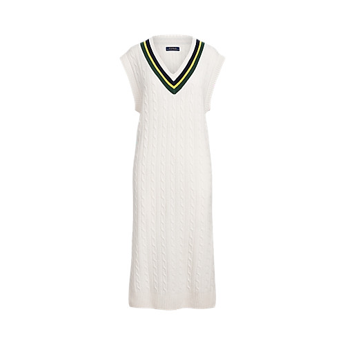 $498 Polo Ralph Lauren SZ S Cream Cable-Knit Cricket Midi Sweater Dress
