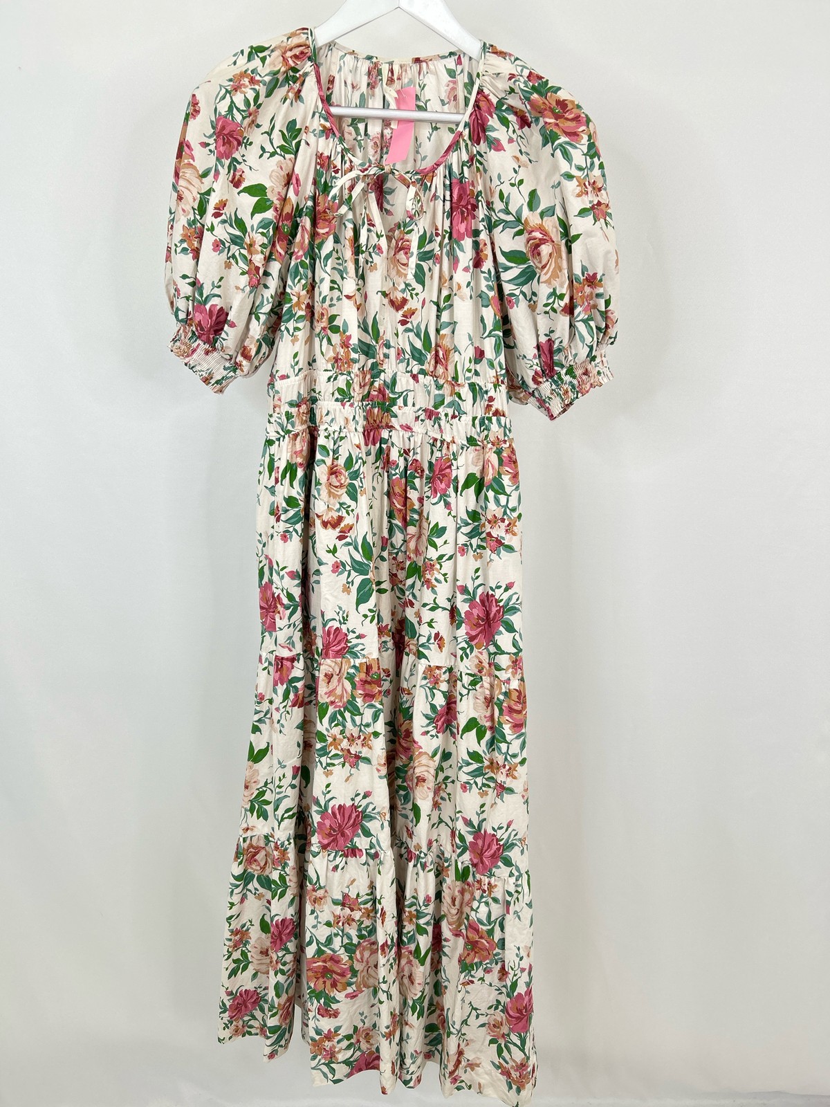 BY ANTHROPOLGIE Size L Green Floral Women Somerset Maxi Puff Sleeve Cotton Dress