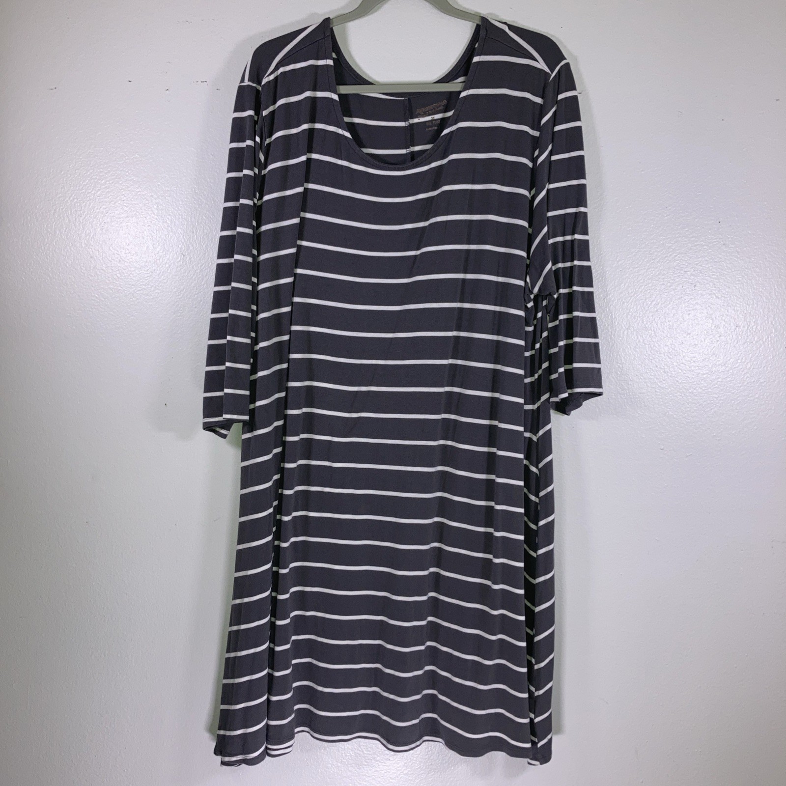 Arizona T-shirt Dress Grey White Stripe 3X Jrs Plus