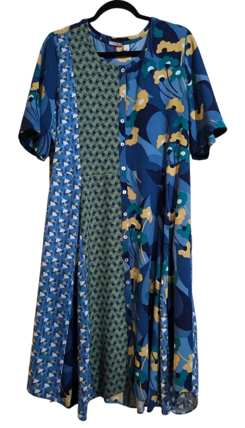 LOGO by Lori Goldstein Women’s Flowy Floral Maxi dress Wrinkle Resistant L Pocke