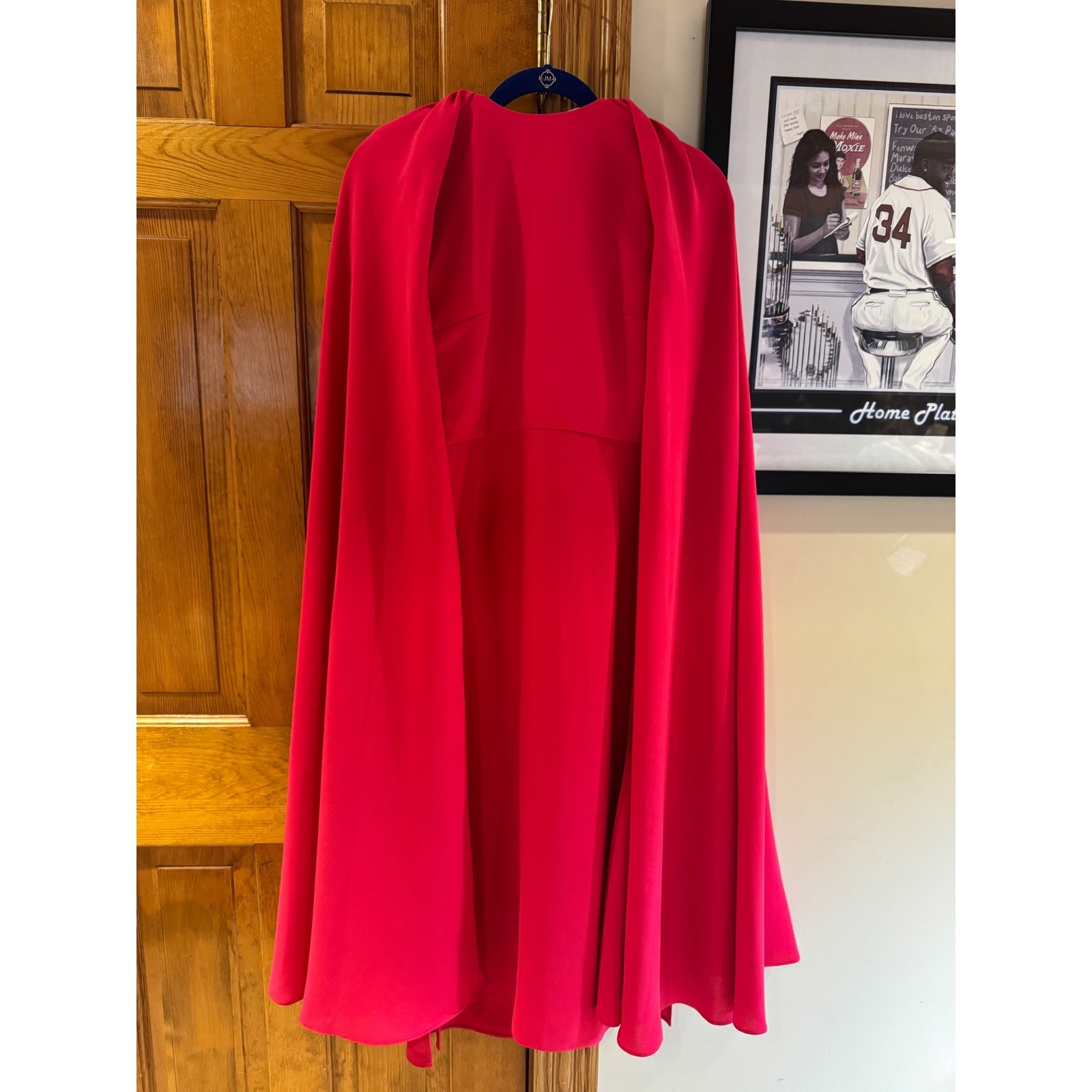 Edeline Lee Red Cape Dress Size 8 Midi Cocktail Formal UK Made Designer