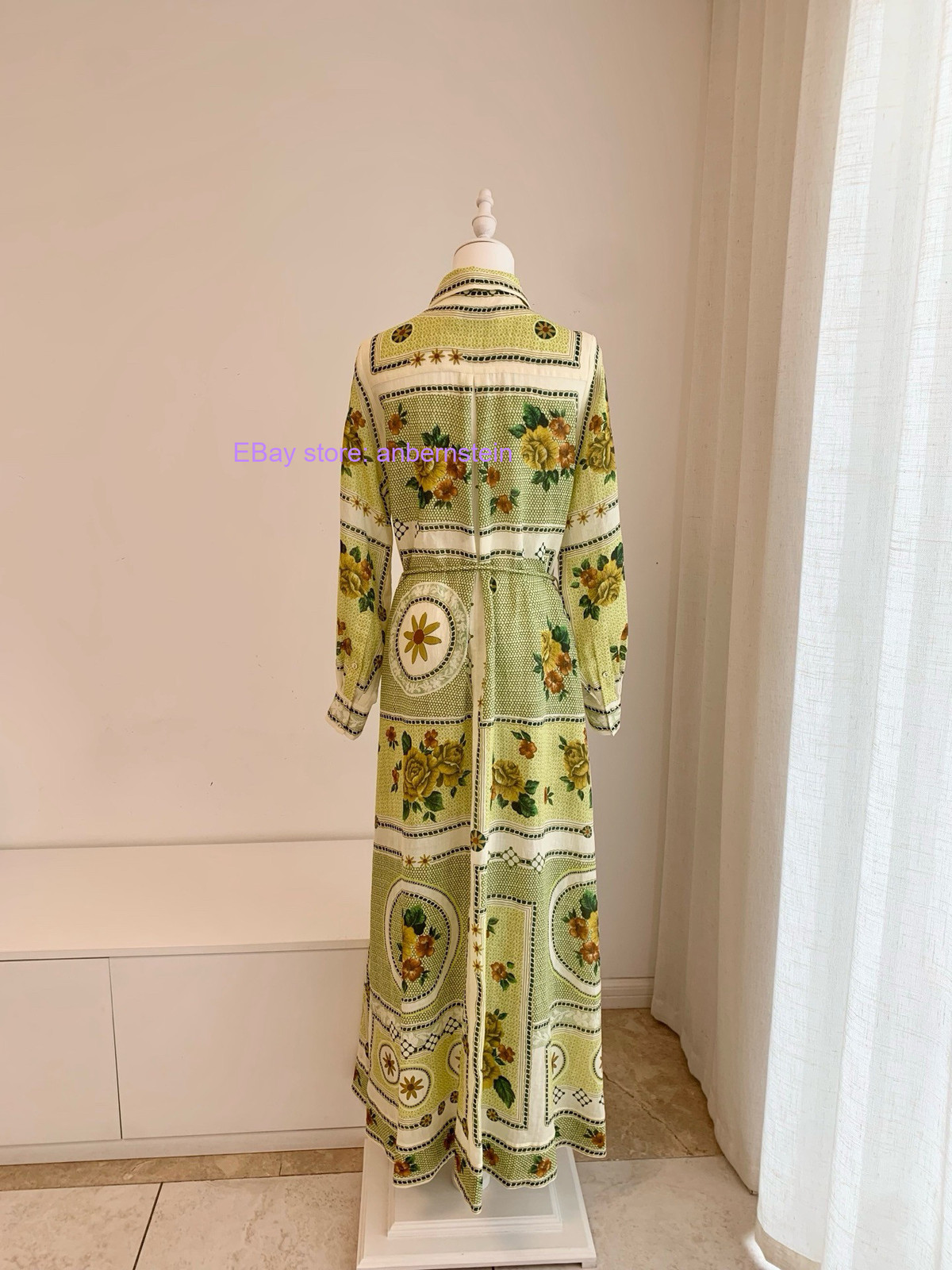 Maxi Dresses ALE~ ramie printed lace-up waist dress 2026 summer casual dress