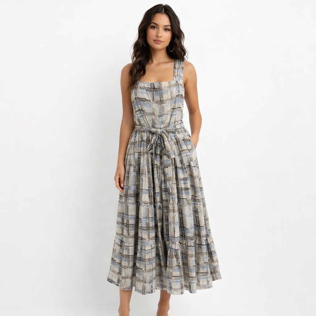 Sofie the Label Maxi Dress Size Large Belted Tie Waist Criss Cross Straps Zip Up