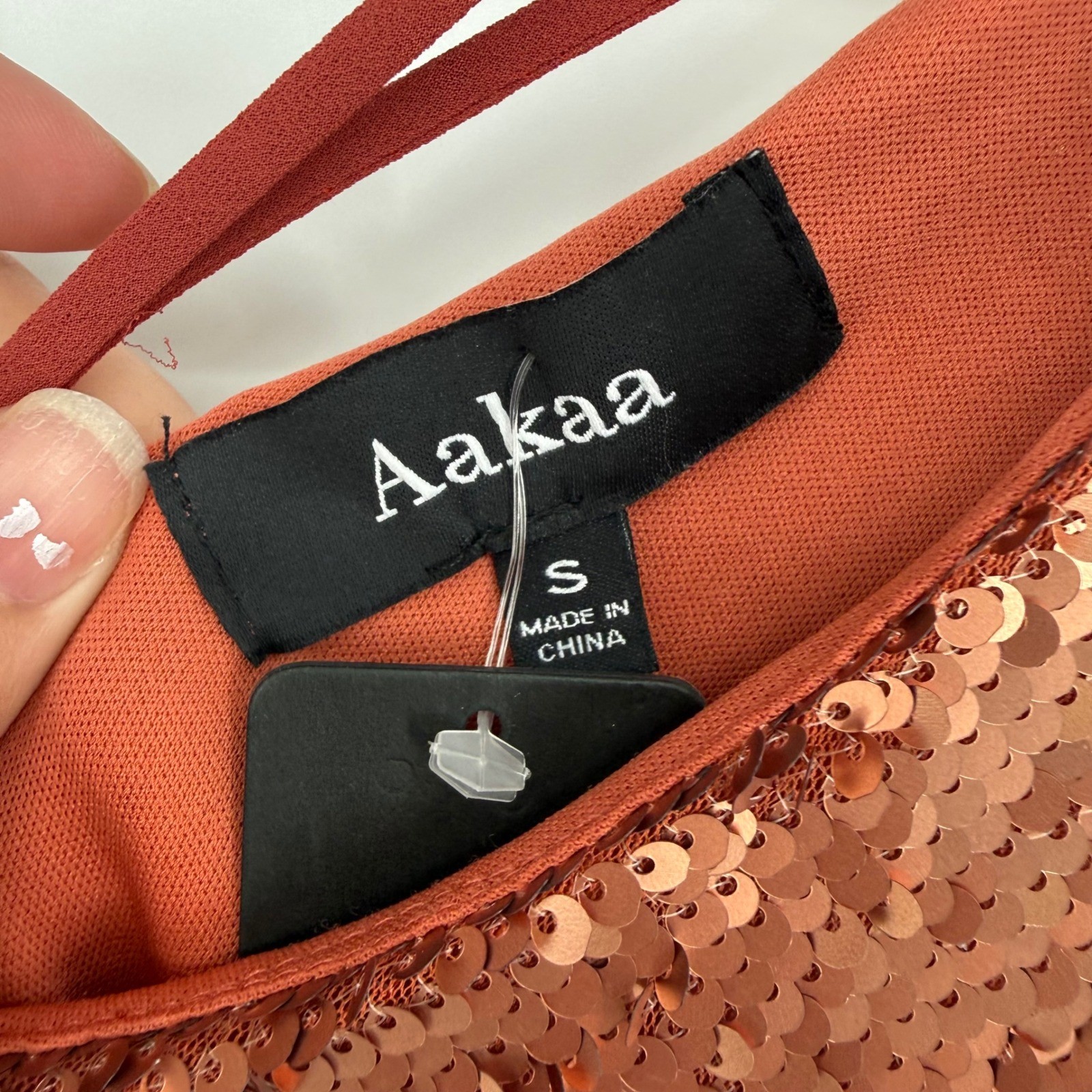 AAKAA SEQUIN MINI DRESS NWT SMALL BRONZE COPPER FLASHY SPARKLE GLIMMER