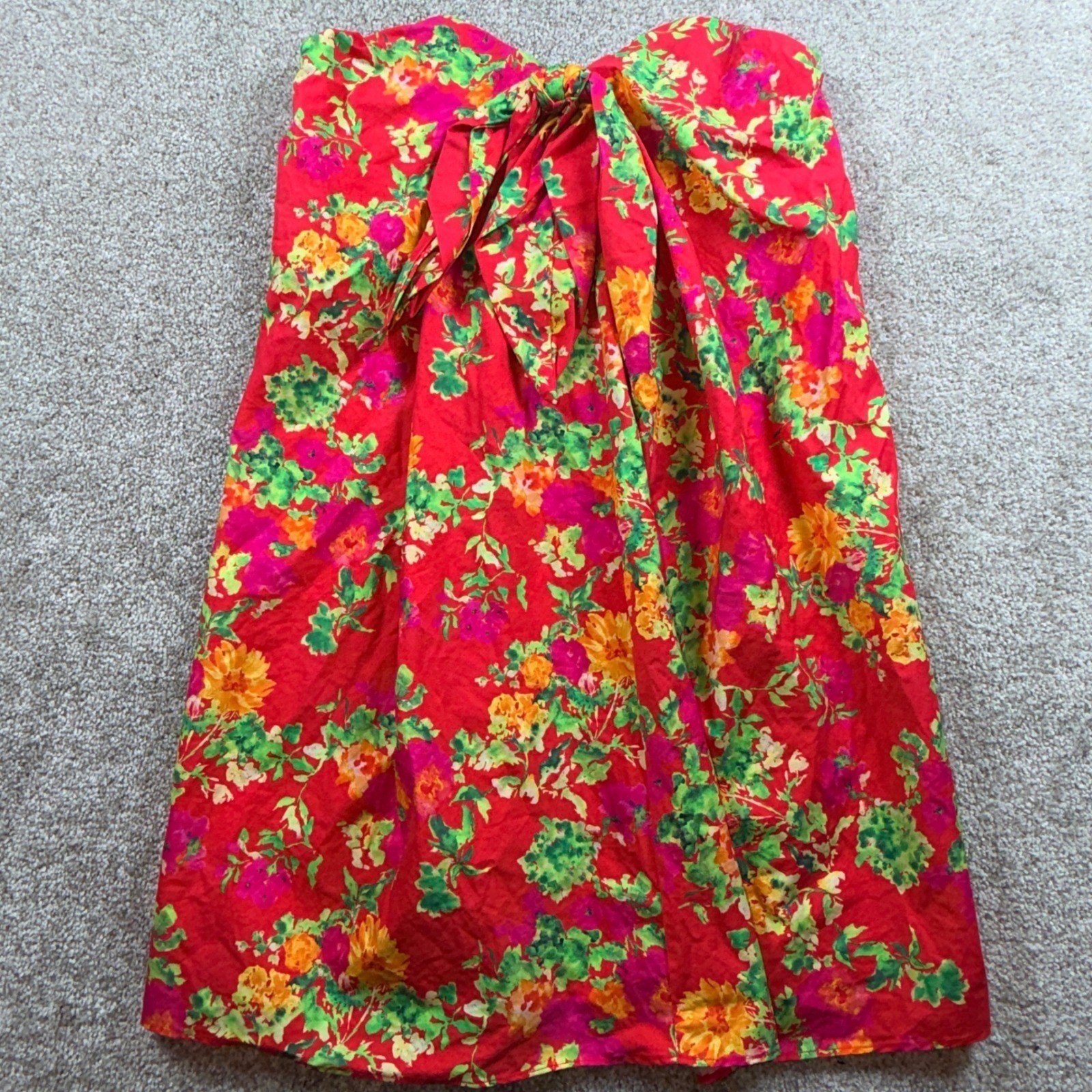 Caroline Constas Red Radiant Floral Strapless Bow Front Mini Dress Sweetheart
