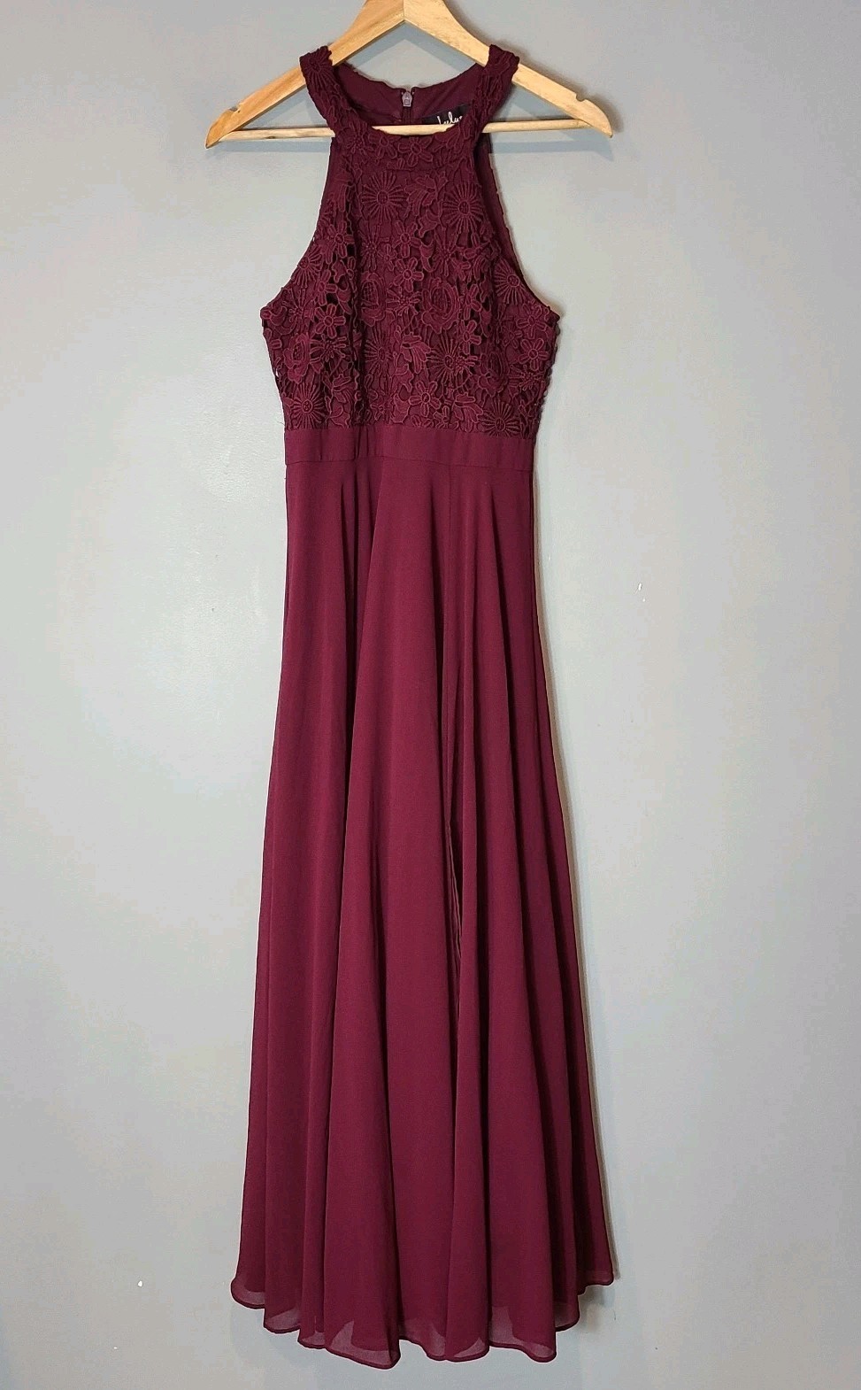 Lulus Picture Perfect Burgundy Lace Maxi Dress Womens Medium Prom Wedding Lace