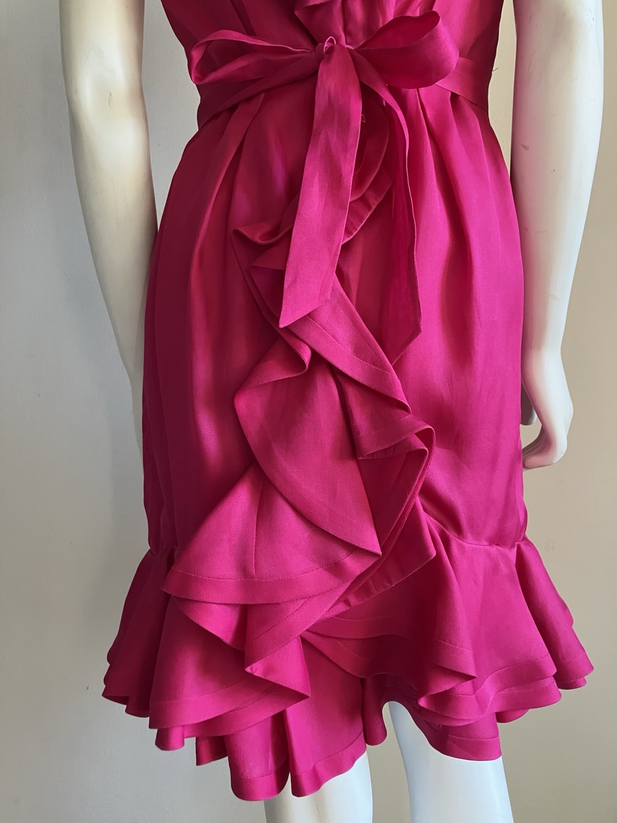 Tom Ford Yves Saint Laurent YSL SS2005 Runway Fuchsia Silk Ruffle Dress FR40 US6