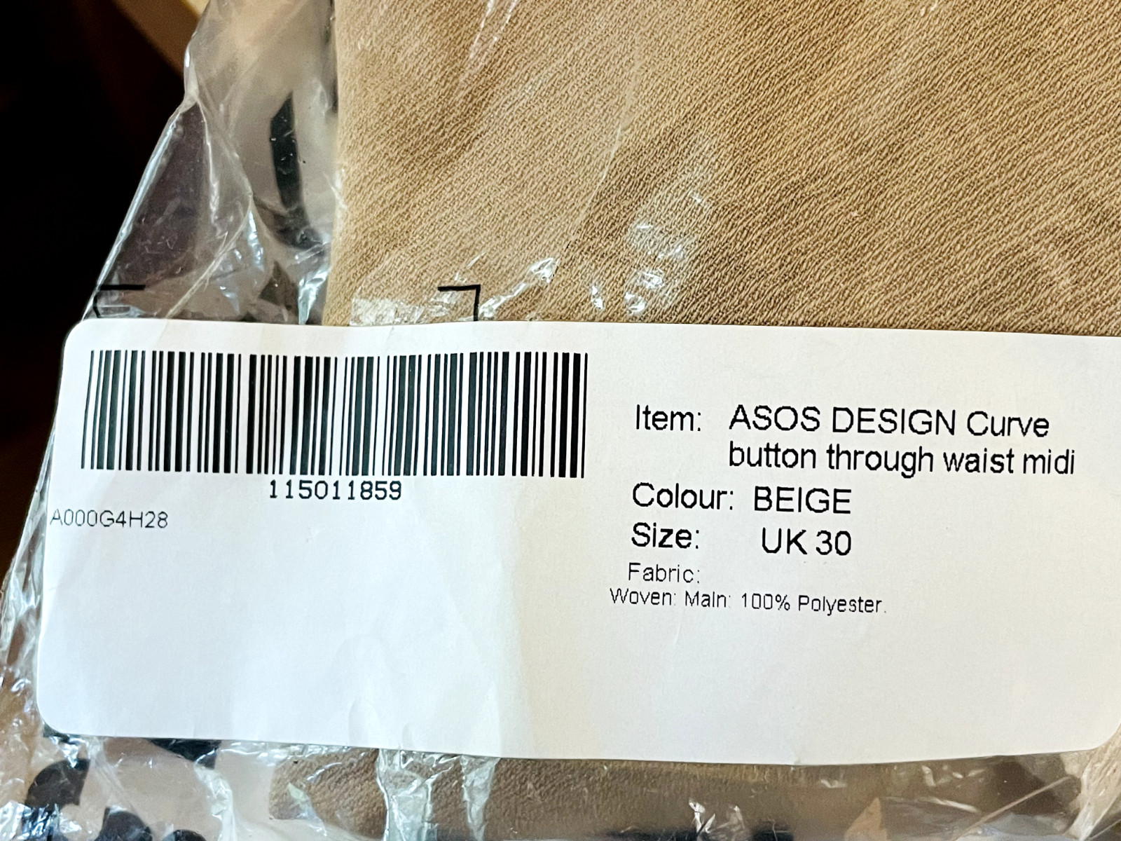 ASOS DESIGN Curve Button Through Waist Midi Shirt Dress In Beige US 26/UK30 NWT