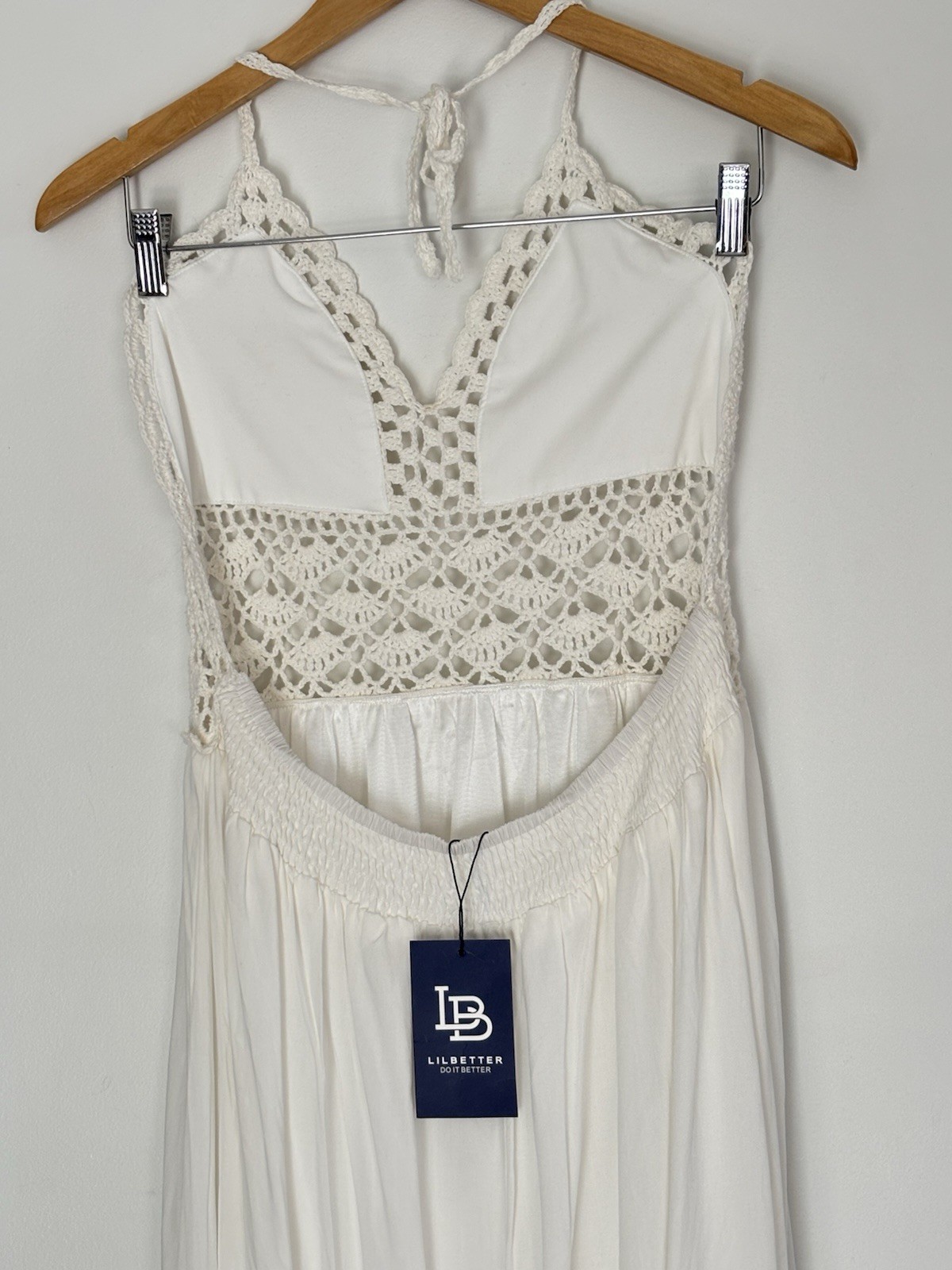 LILBETTER Women’s Beach Crochet Backless Bohemian Halter Maxi Dress XL NEW a63