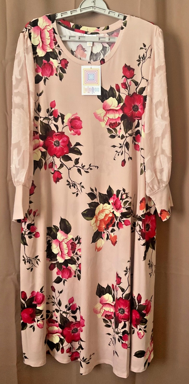 Lularoe Angela Floral Knit Dress Sheer Sleeves Side Pockets Size 3XL NWT