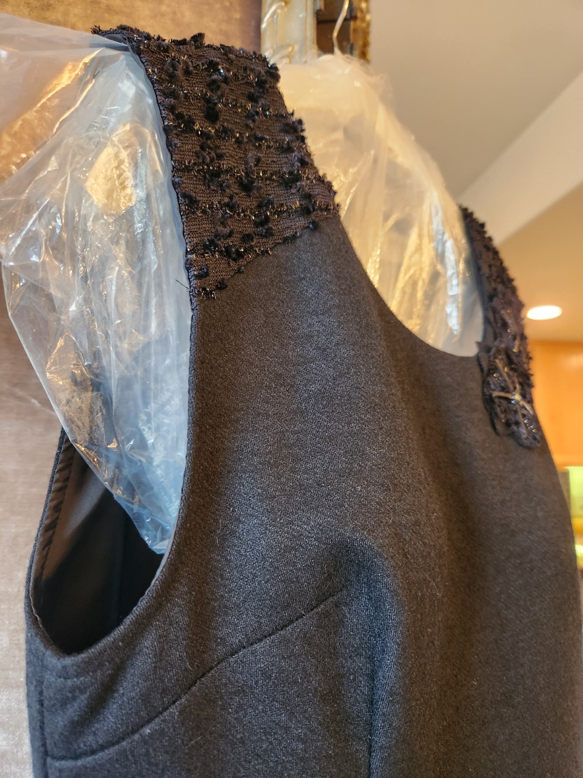 PORT International black wool blend and shimmering fabric appliqué handwork 12