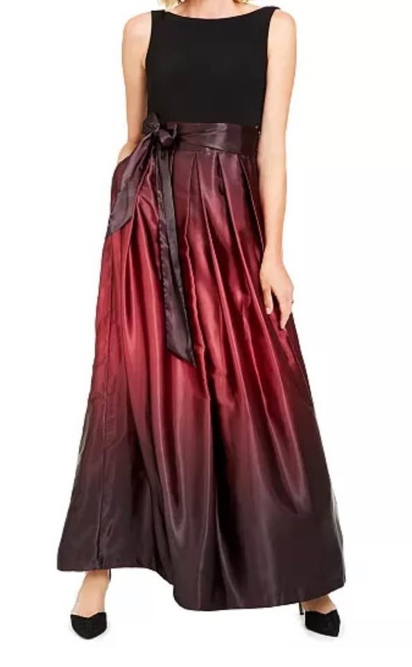 S. L. Fashions Ombré Satin Bow Sash Gown