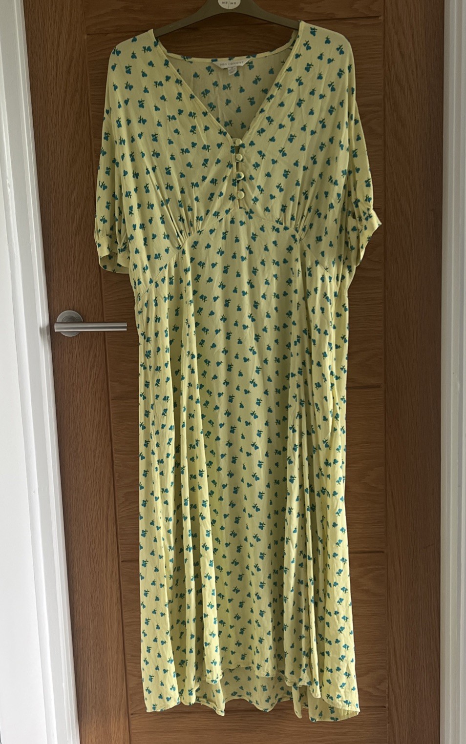 Marks & Spencer X Ghost Ditsy Print Tea Dress Size 18 Butter Yellow Blue Heart