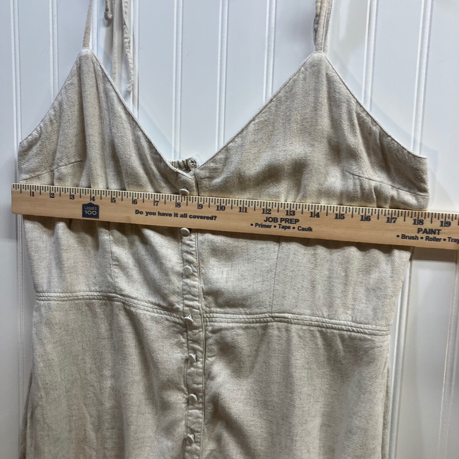 Abercrombie & Fitch Linen Blend Button Down Tie Strap Mini Dress Oatmeal XLP
