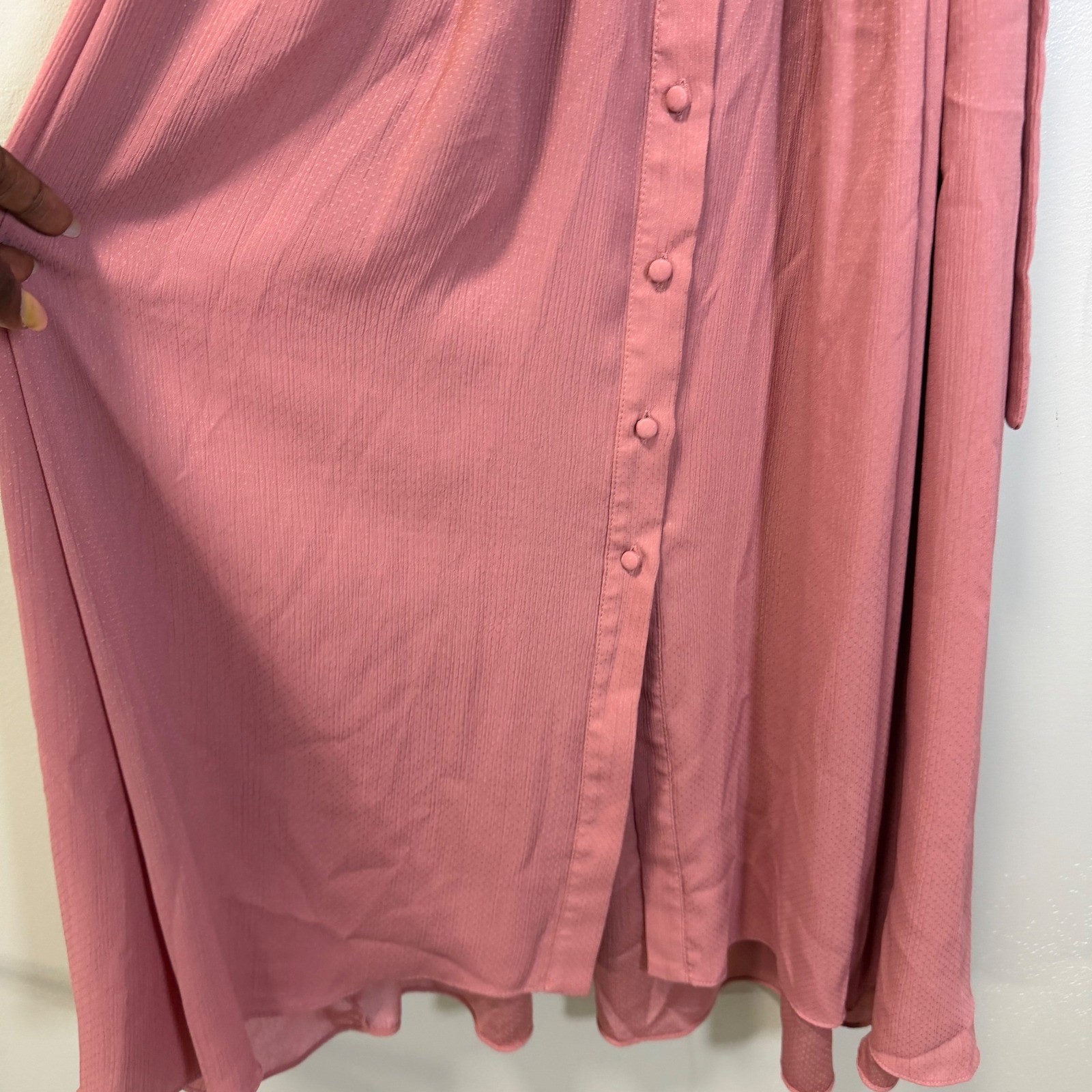MISA Los Angeles Amrita Mauve Textured Button Front Maxi Dress Belted Medium