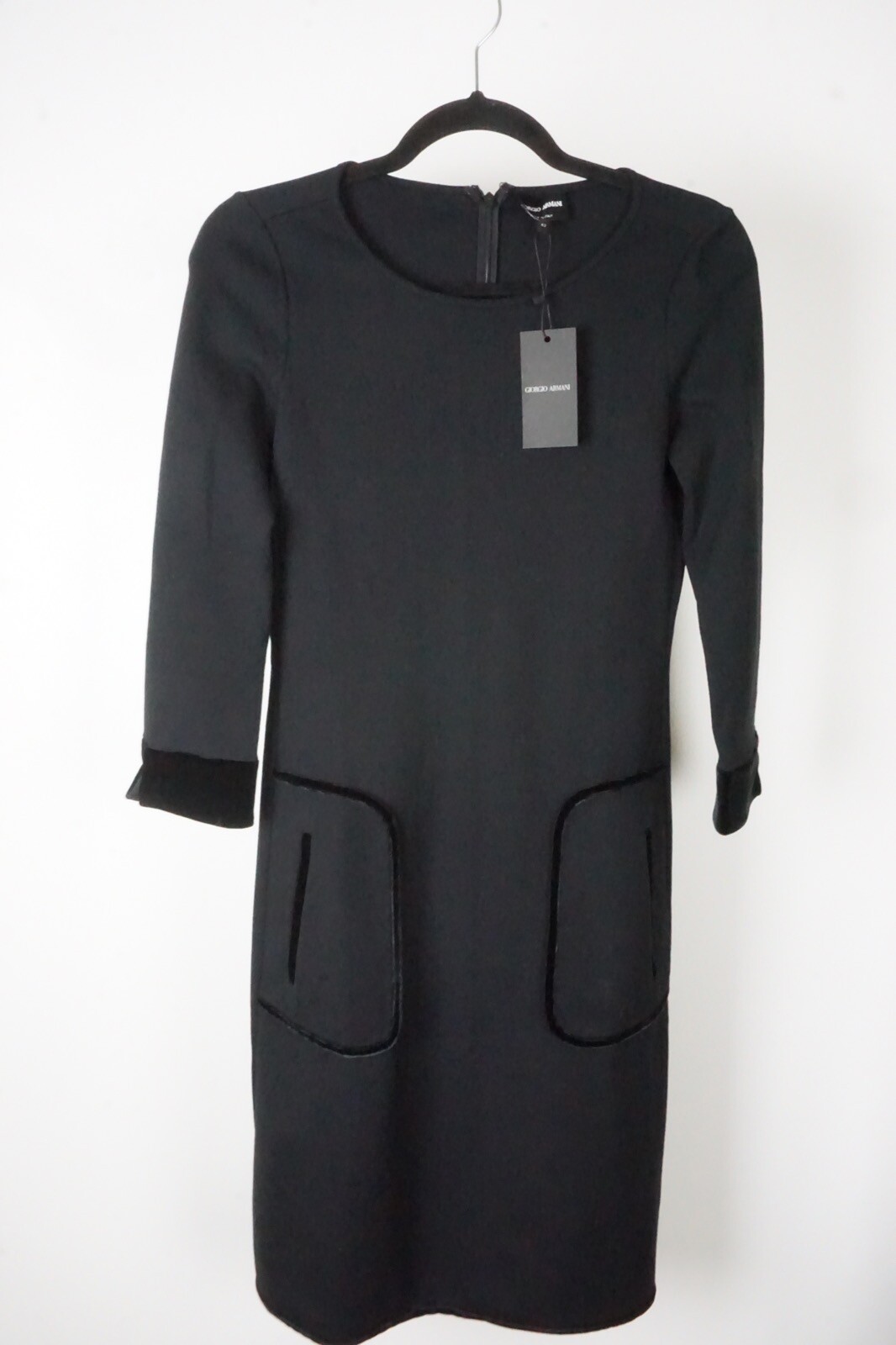 Giorgio Armani Black Velvet Outline Silk Blend Dress Sz 6 US 42 EU BRAND NEW