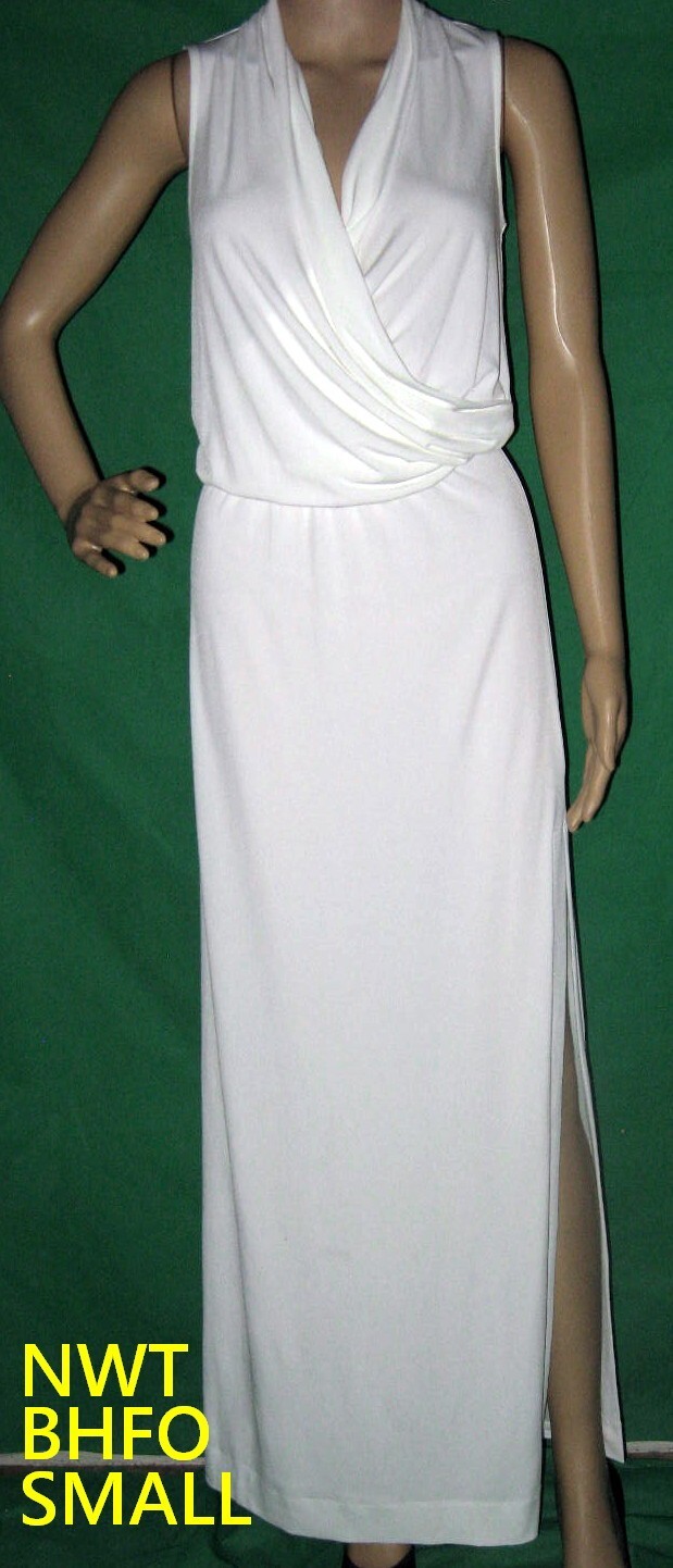 NWT 6 faux wrap shawl column dress knit dress white stretch maxi loose