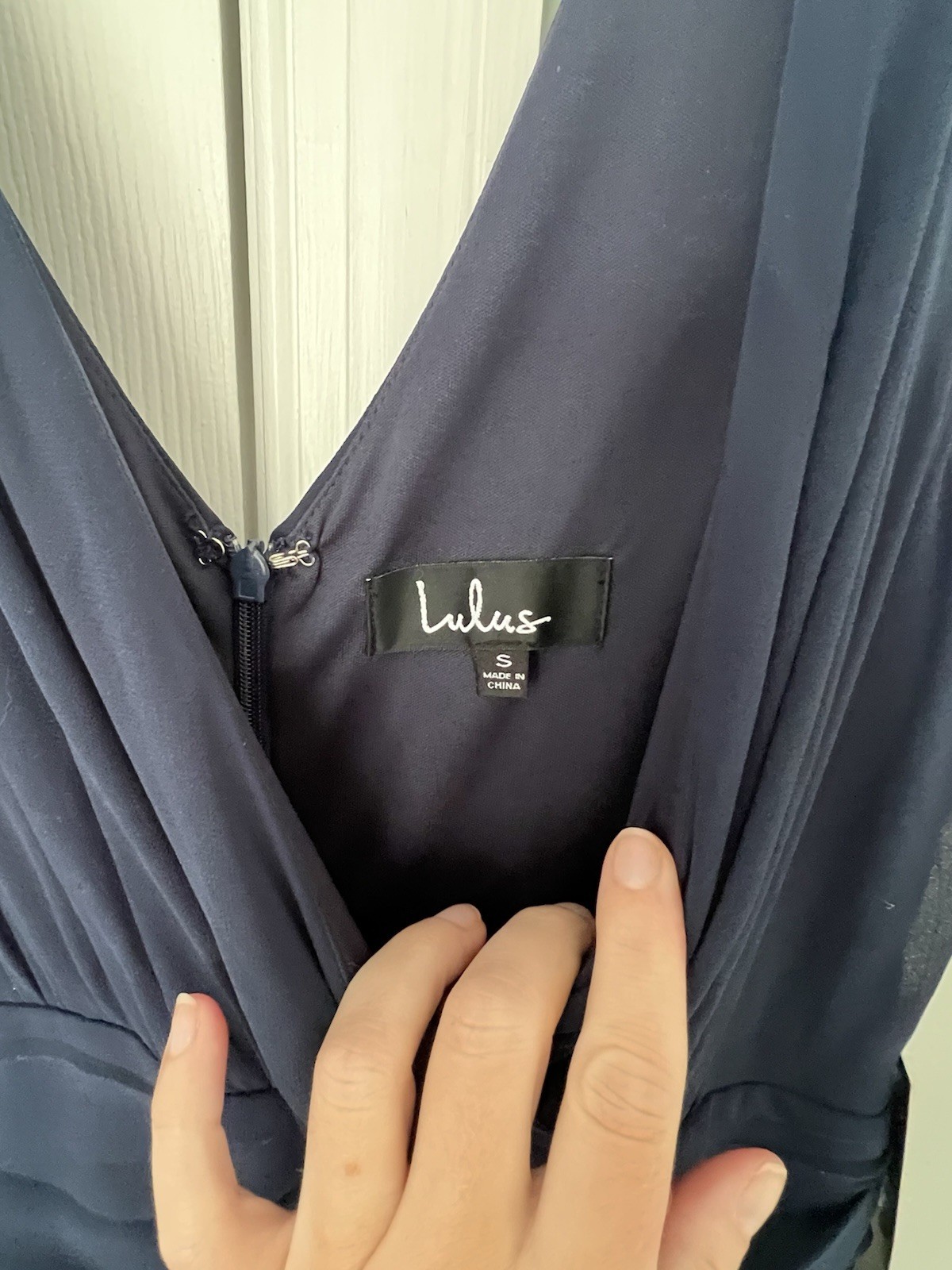 New With Tags!! Lulus Navy Blue Plunging V Neck Pleated Maxi Dress Size S