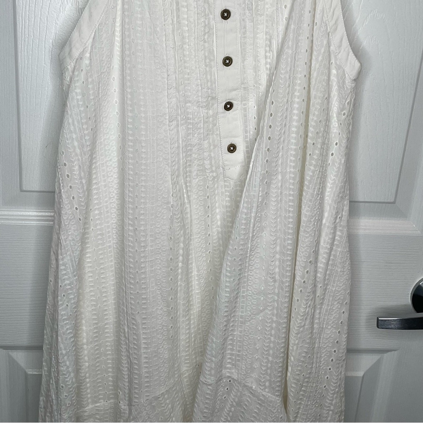 Pilcro Sleeveless Patchwork Midi Dress Eyelet Flowy Cottagecore in Ivory/White S