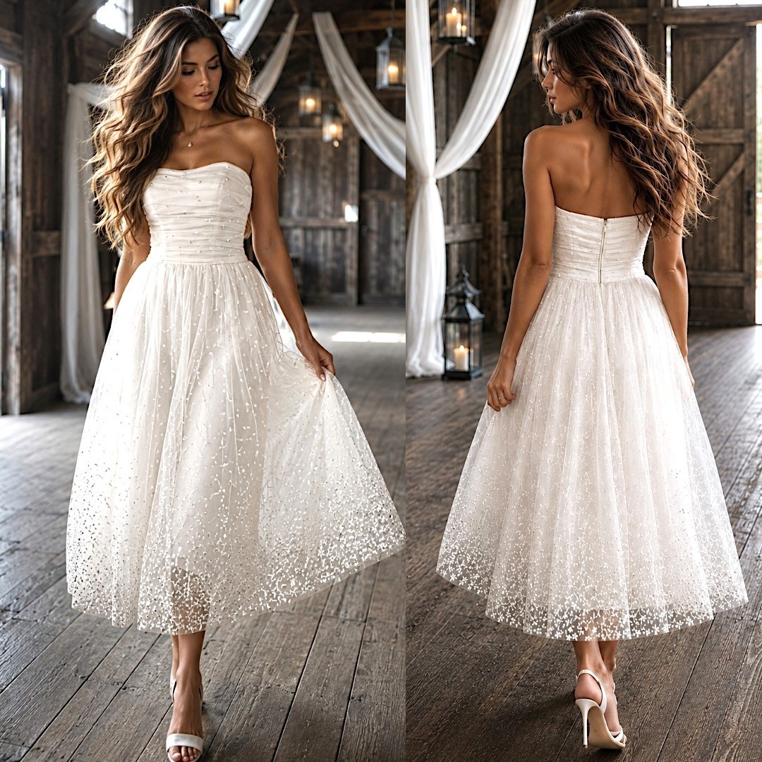 NWT Galina Sz 6 Romantic Tea Length Wedding Dress Strapless Floral Tulle Bridal
