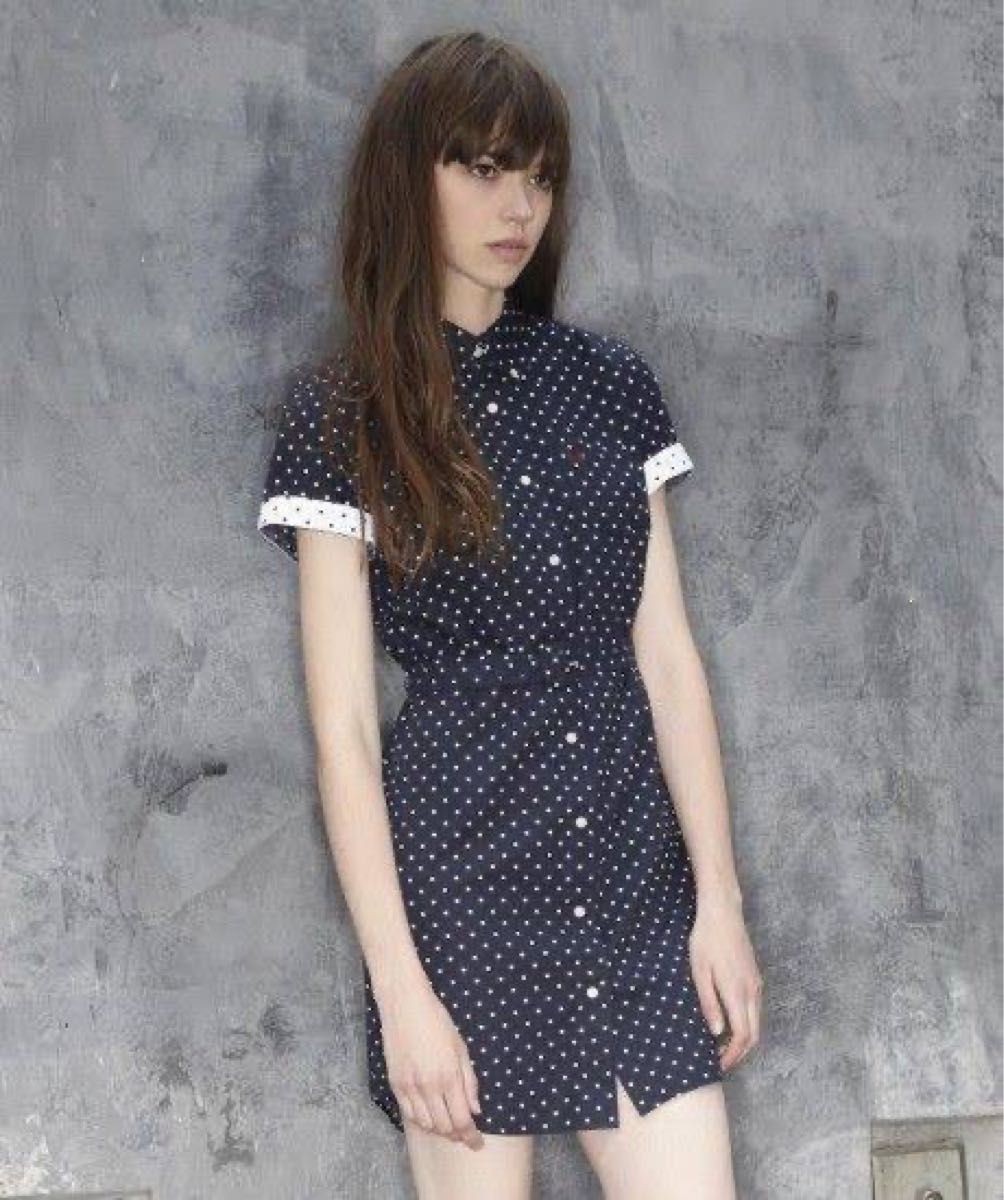 FRED PERRY Fred Perry Dot Pattern Shirt Dress UK8 Short Sleeve